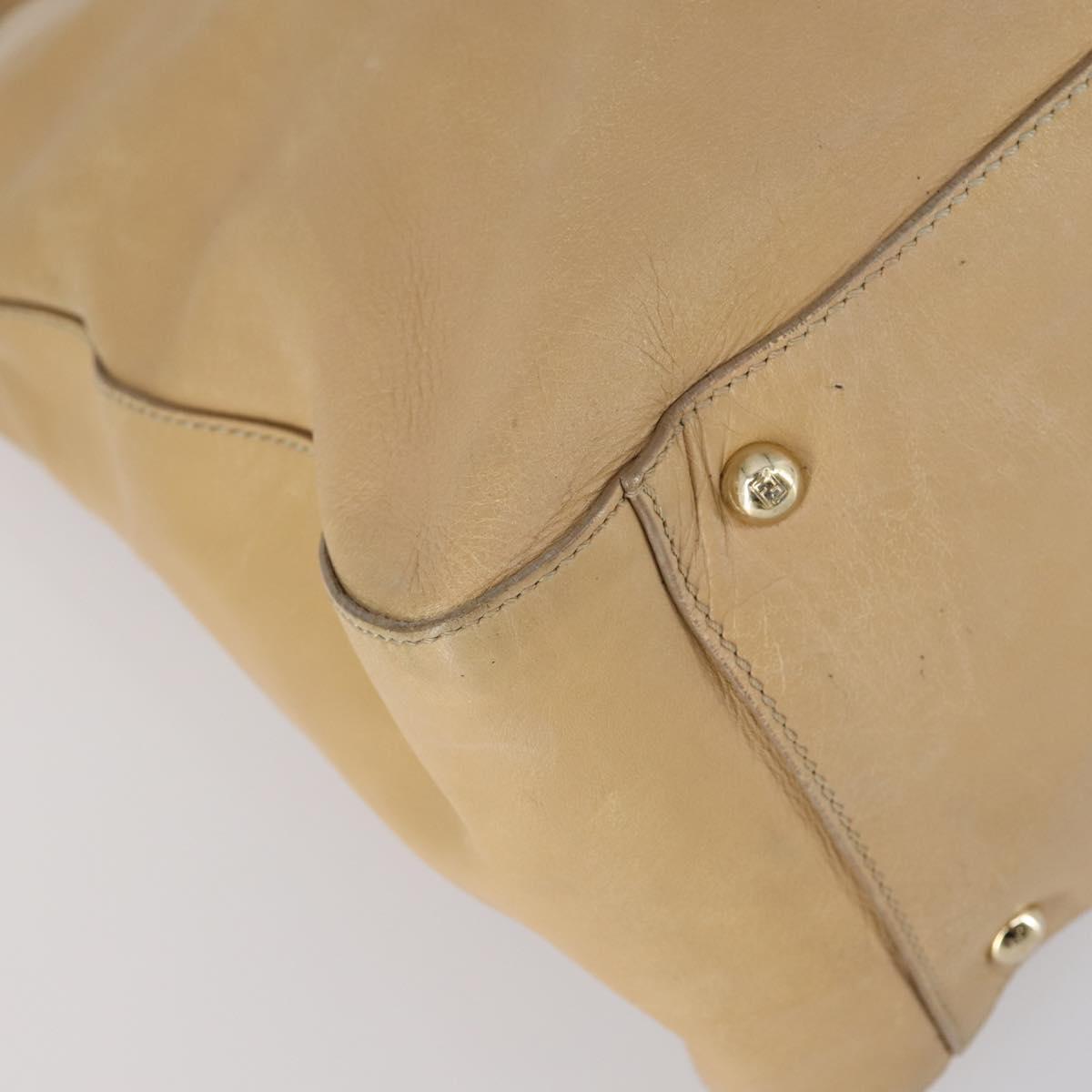 FENDI Tote Bag Leather 2way Beige Gold Auth ep12126