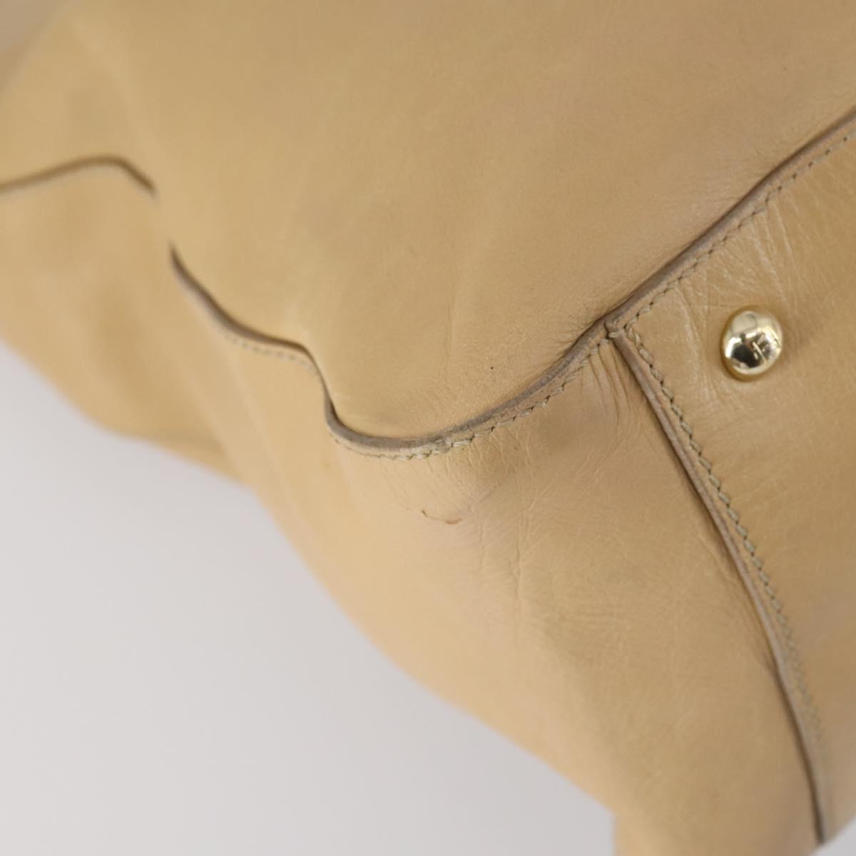 FENDI Tote Bag Leather 2way Beige Gold Auth ep12126