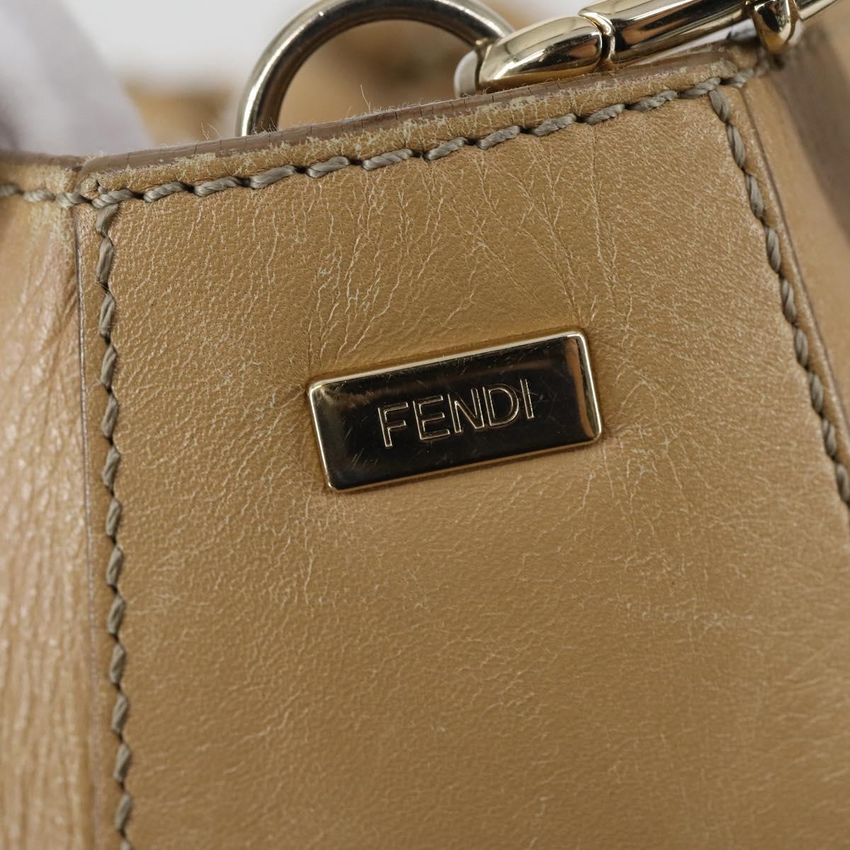 FENDI Tote Bag Leather 2way Beige Gold Auth ep12126