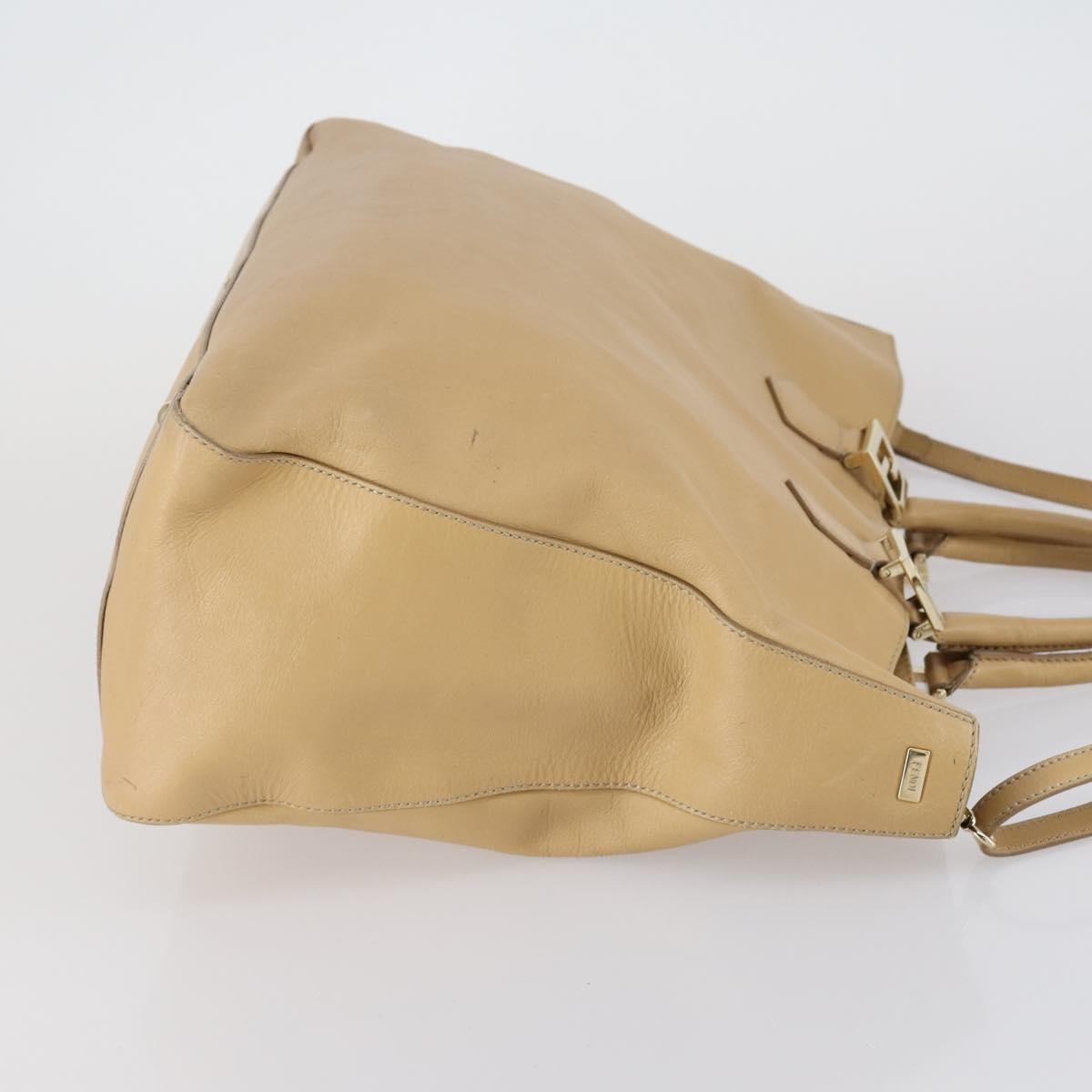 FENDI Tote Bag Leather 2way Beige Gold Auth ep12126