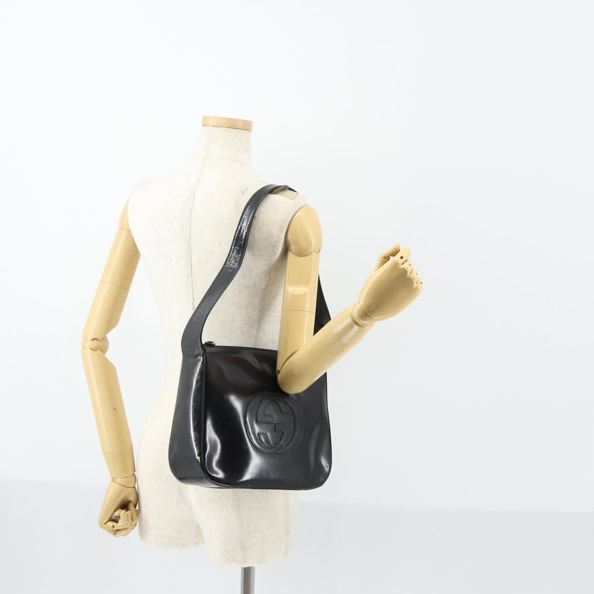 GUCCI Shoulder Bag Enamel Black Auth ep12128