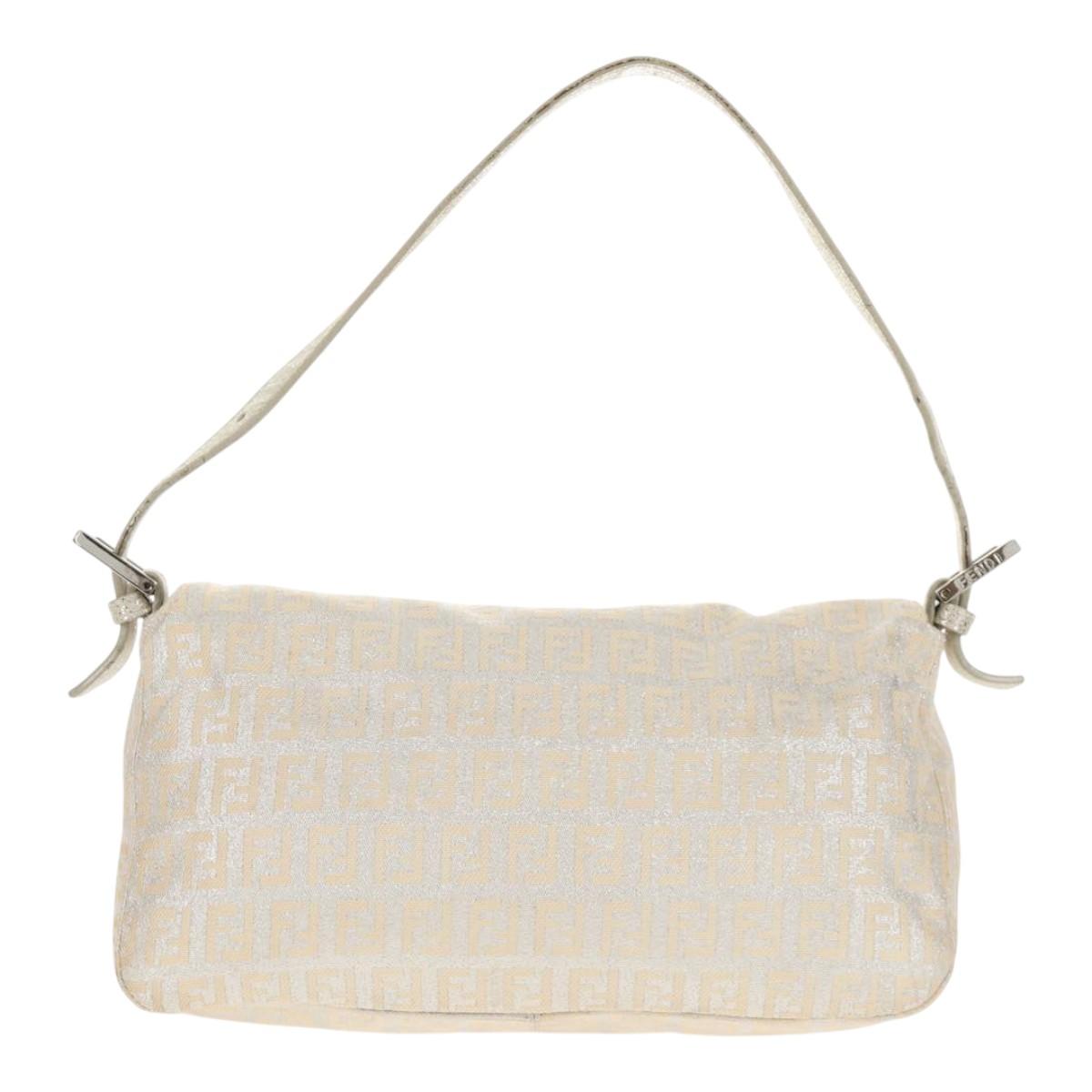 FENDI Zucchino Canvas Mamma Baguette Shoulder Bag Silver Auth ep12129V