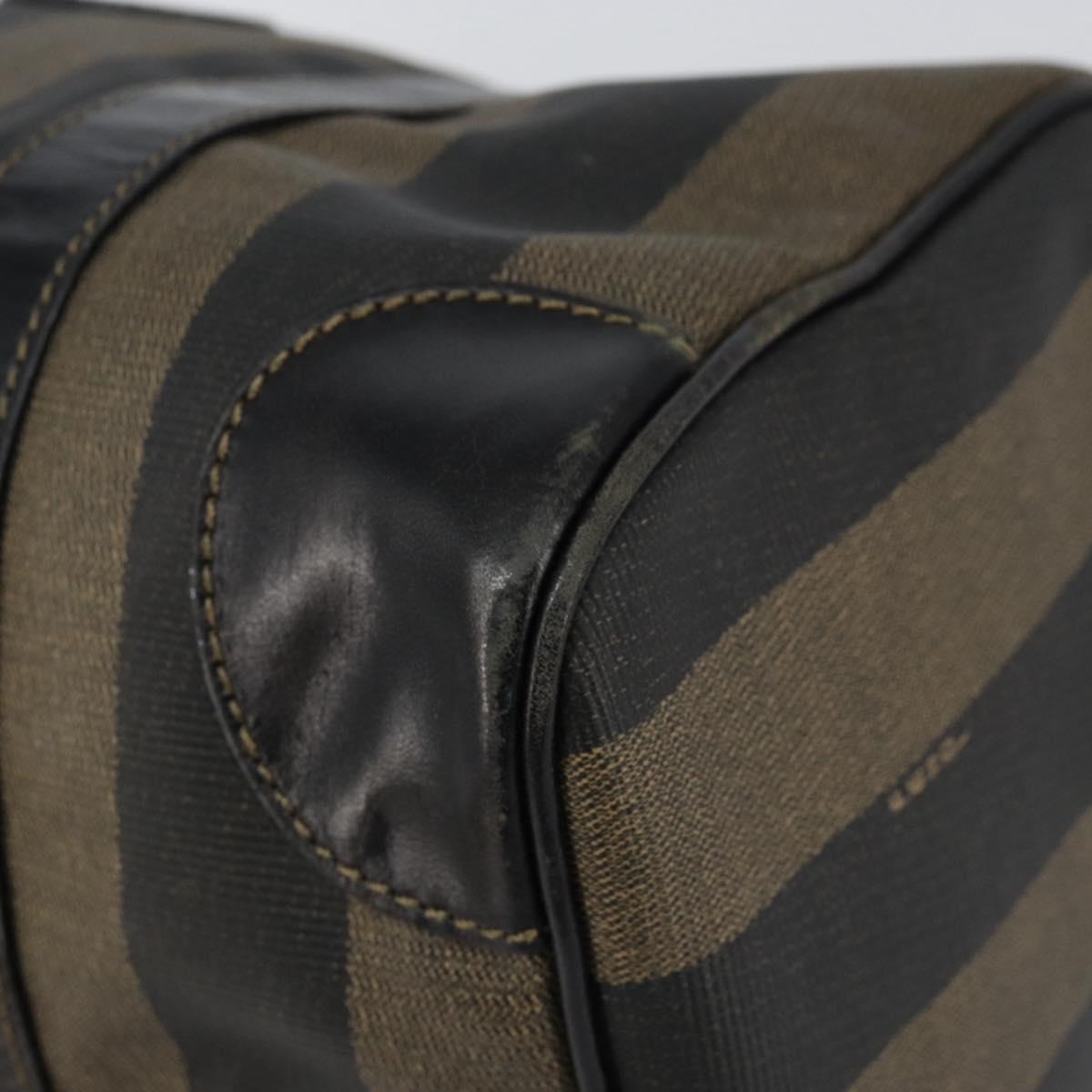 FENDI Pecan Canvas Boston Bag PVC Black Brown gold Auth ep12130