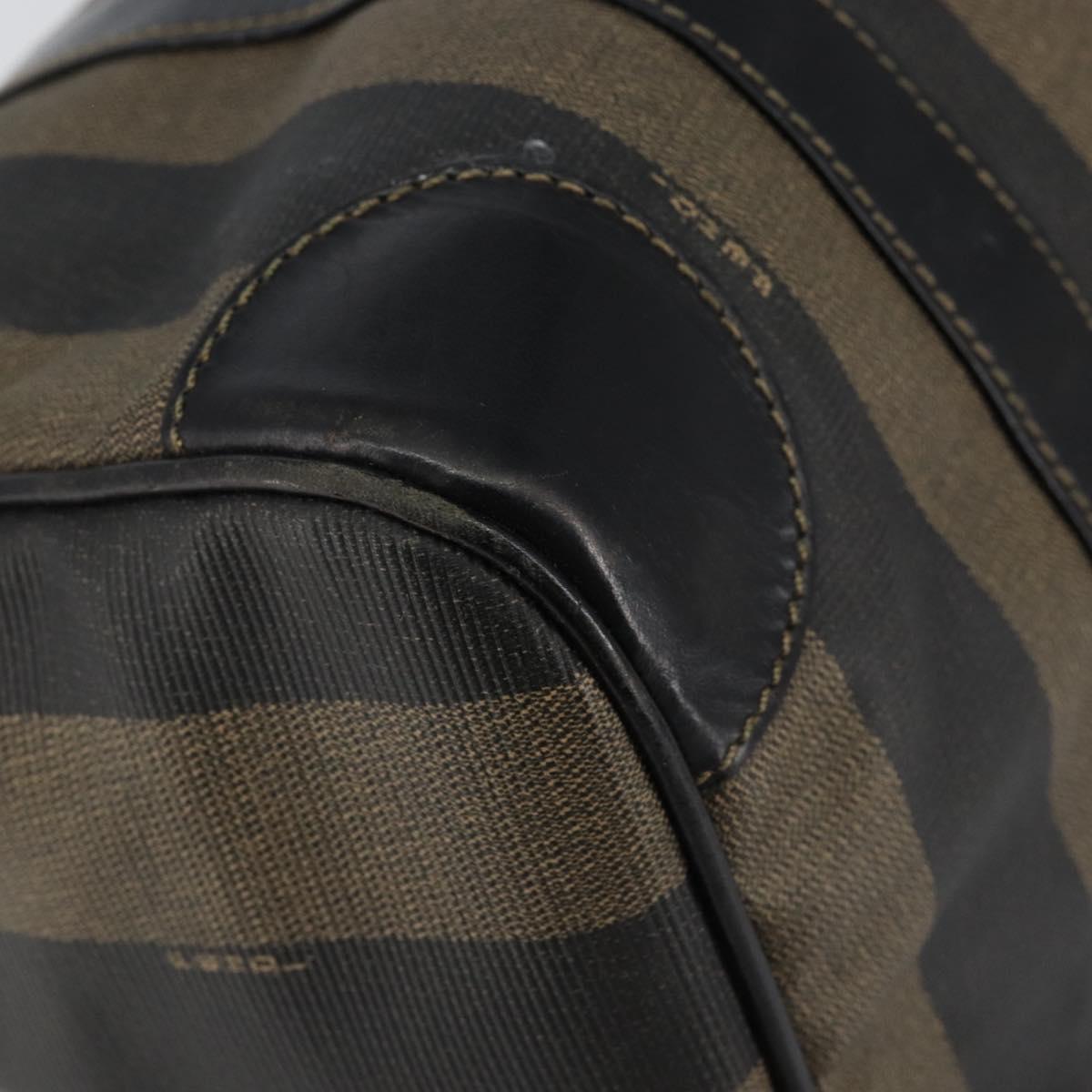 FENDI Pecan Canvas Boston Bag PVC Black Brown gold Auth ep12130