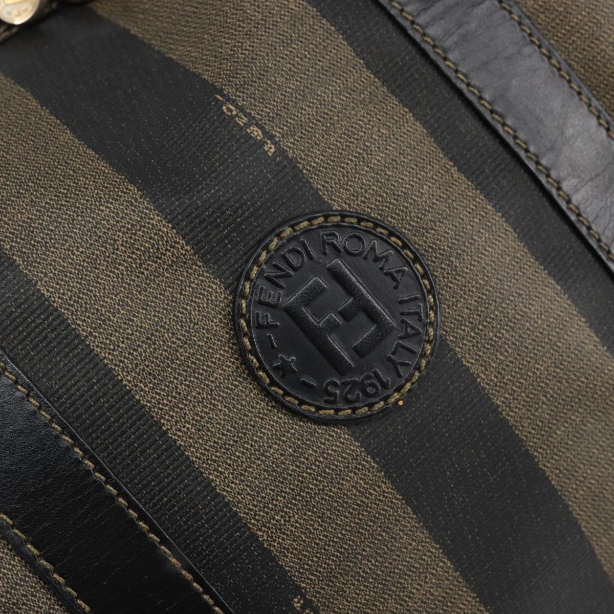 FENDI Pecan Canvas Boston Bag PVC Black Brown gold Auth ep12130