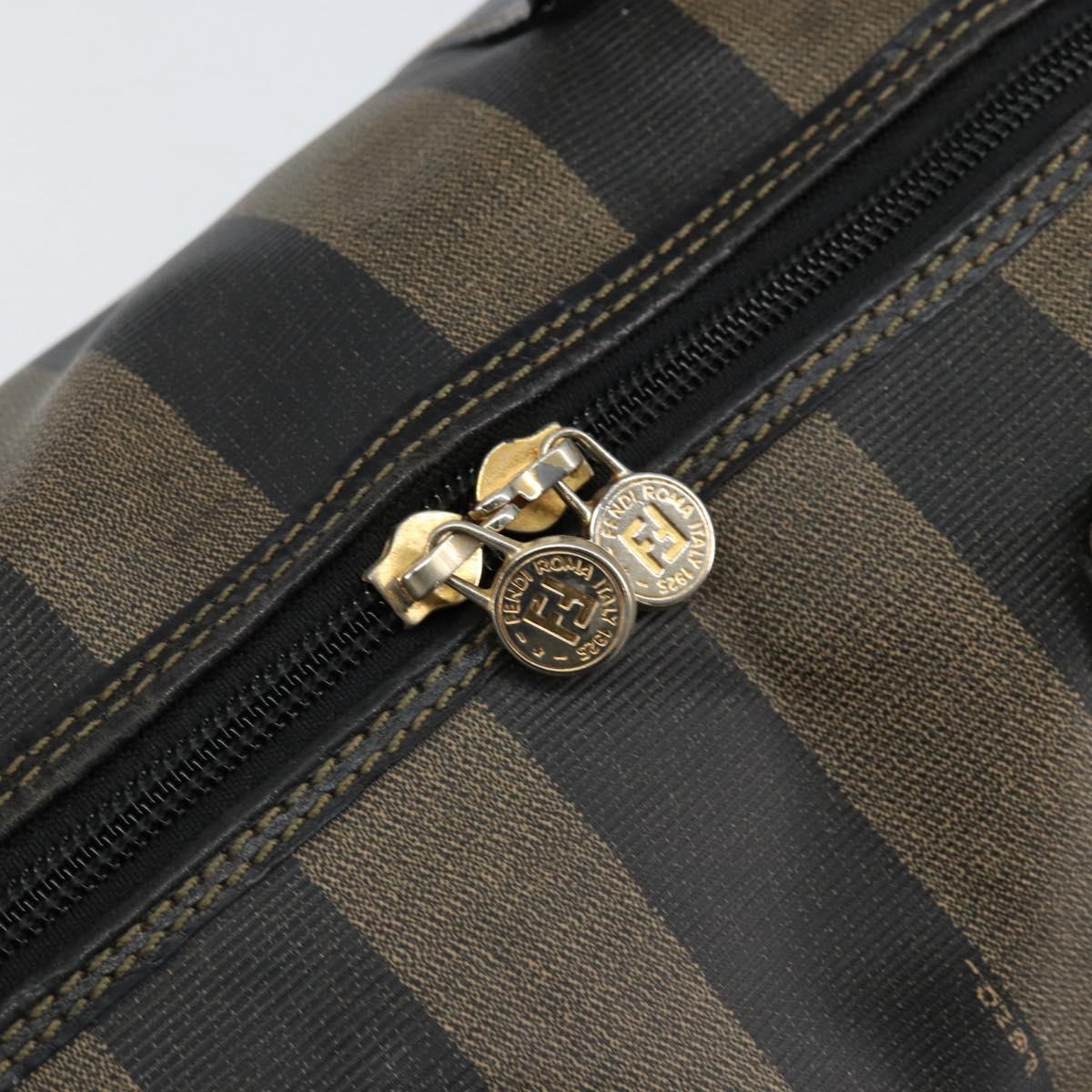FENDI Pecan Canvas Boston Bag PVC Black Brown gold Auth ep12130