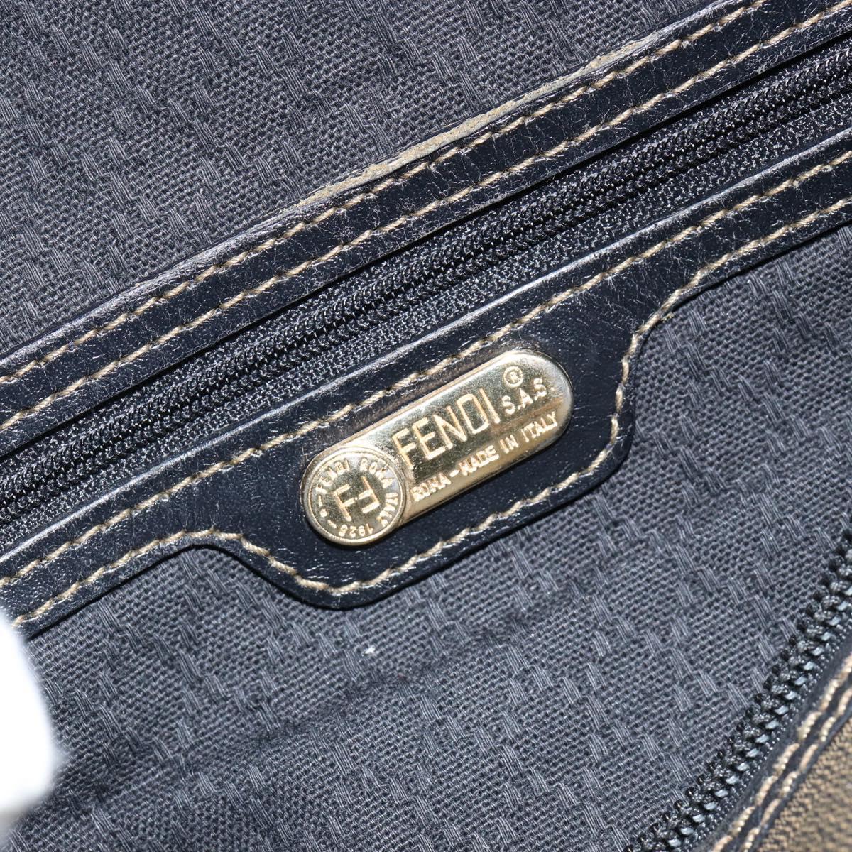 FENDI Pecan Canvas Boston Bag PVC Black Brown gold Auth ep12130