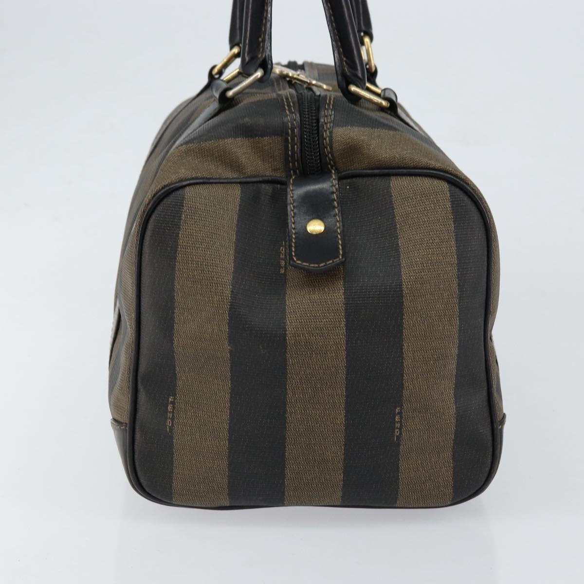 FENDI Pecan Canvas Boston Bag PVC Black Brown gold Auth ep12130