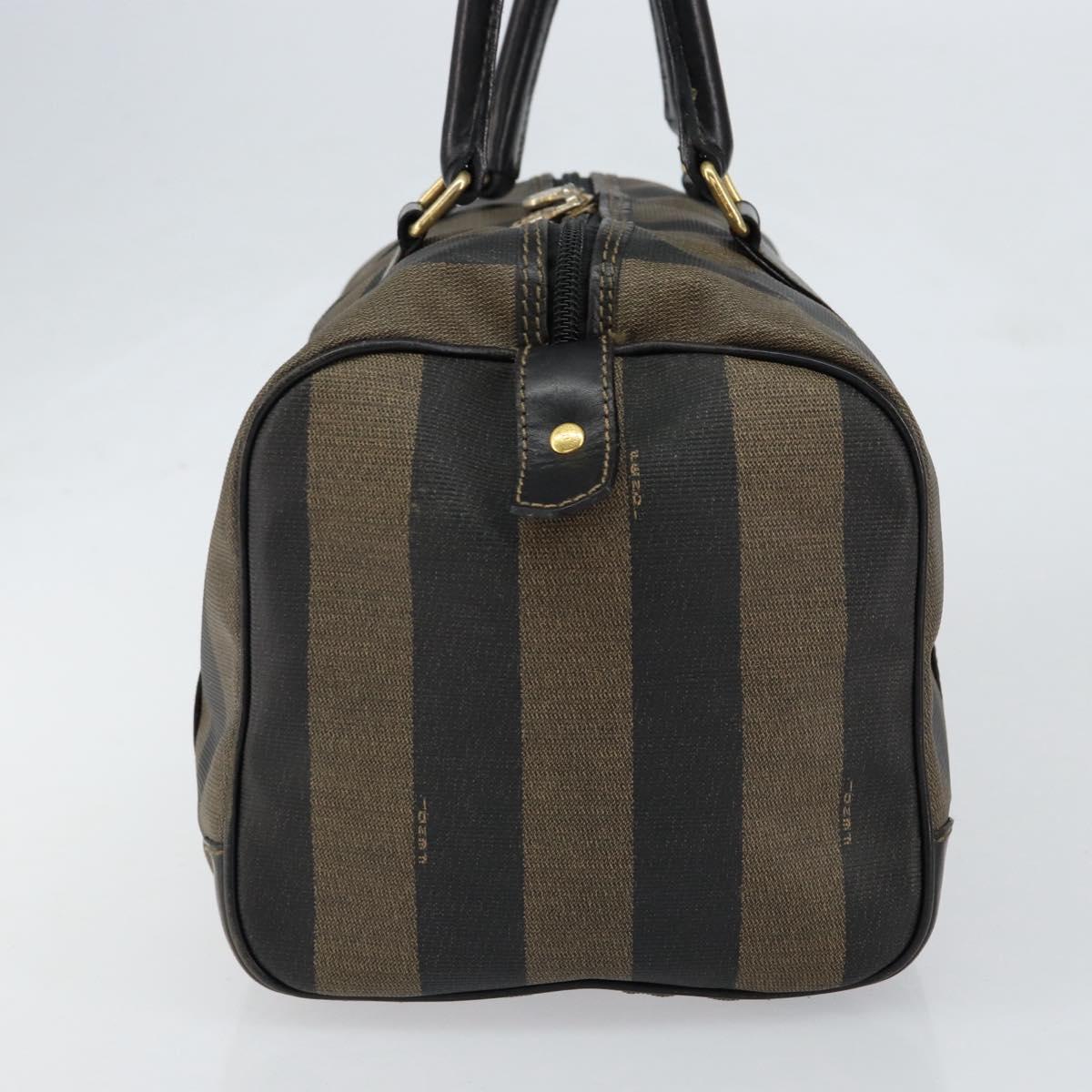 FENDI Pecan Canvas Boston Bag PVC Black Brown gold Auth ep12130