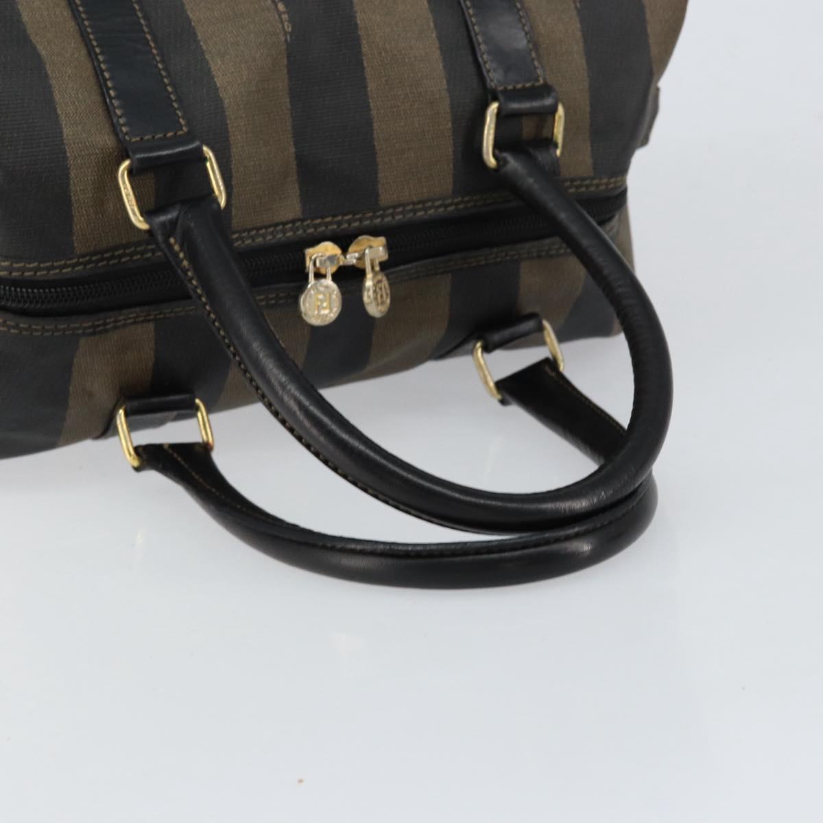 FENDI Pecan Canvas Boston Bag PVC Black Brown gold Auth ep12130