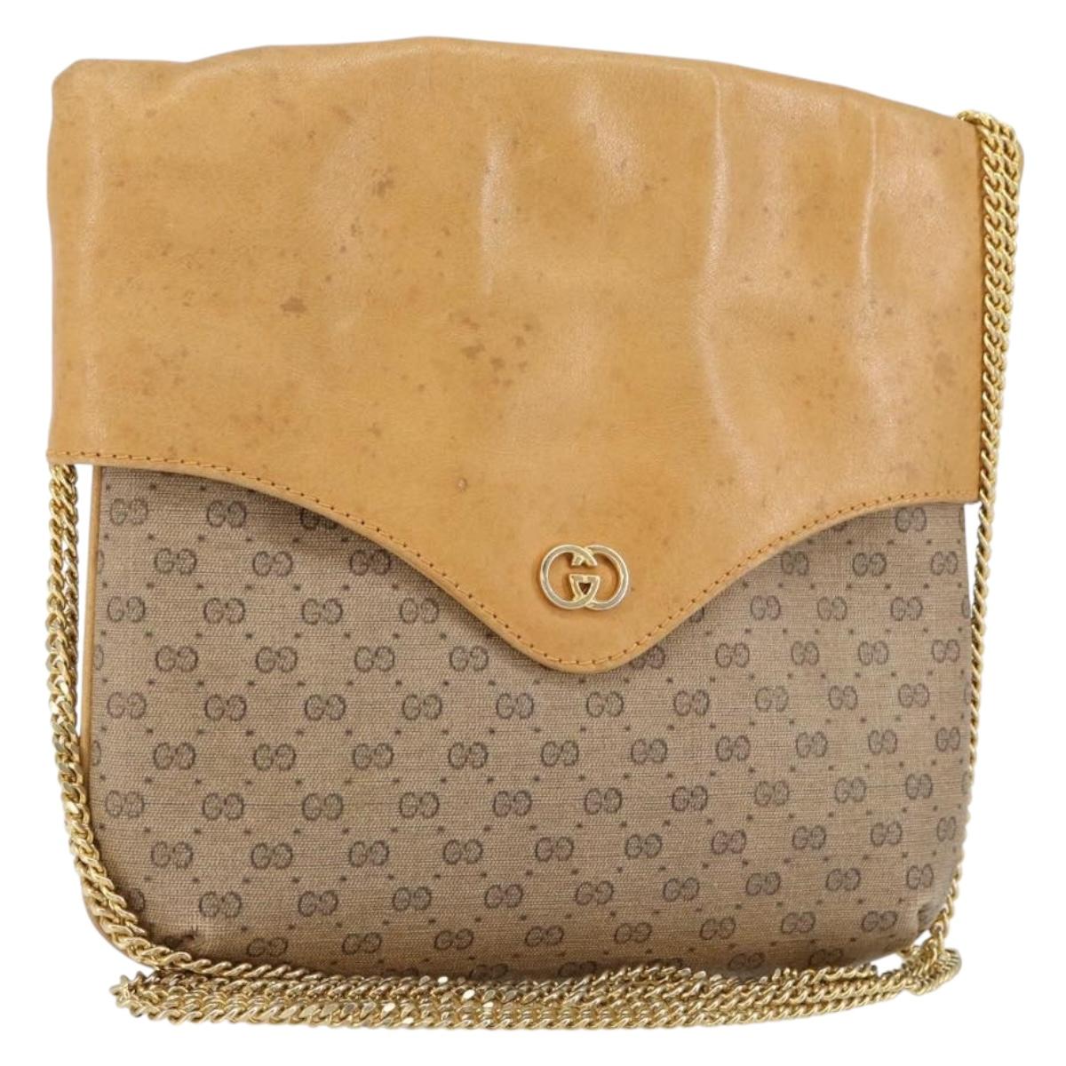 GUCCI Micro GG Supreme Chain Shoulder Bag PVC Leather Beige Gold Auth ep12132