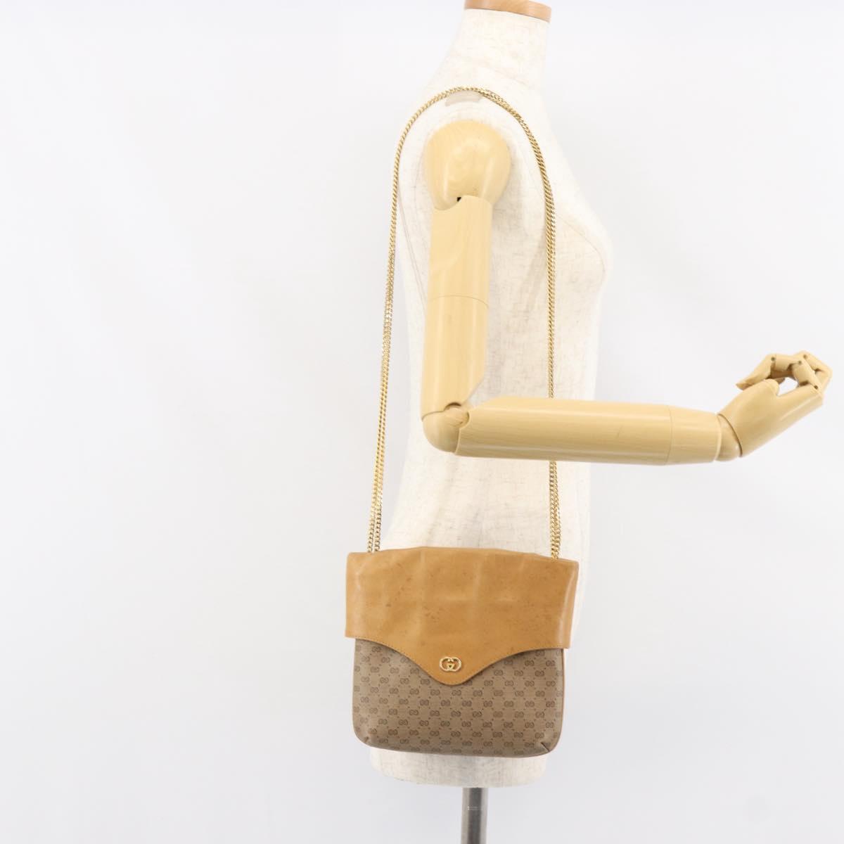 GUCCI Micro GG Supreme Chain Shoulder Bag PVC Leather Beige Gold Auth ep12132