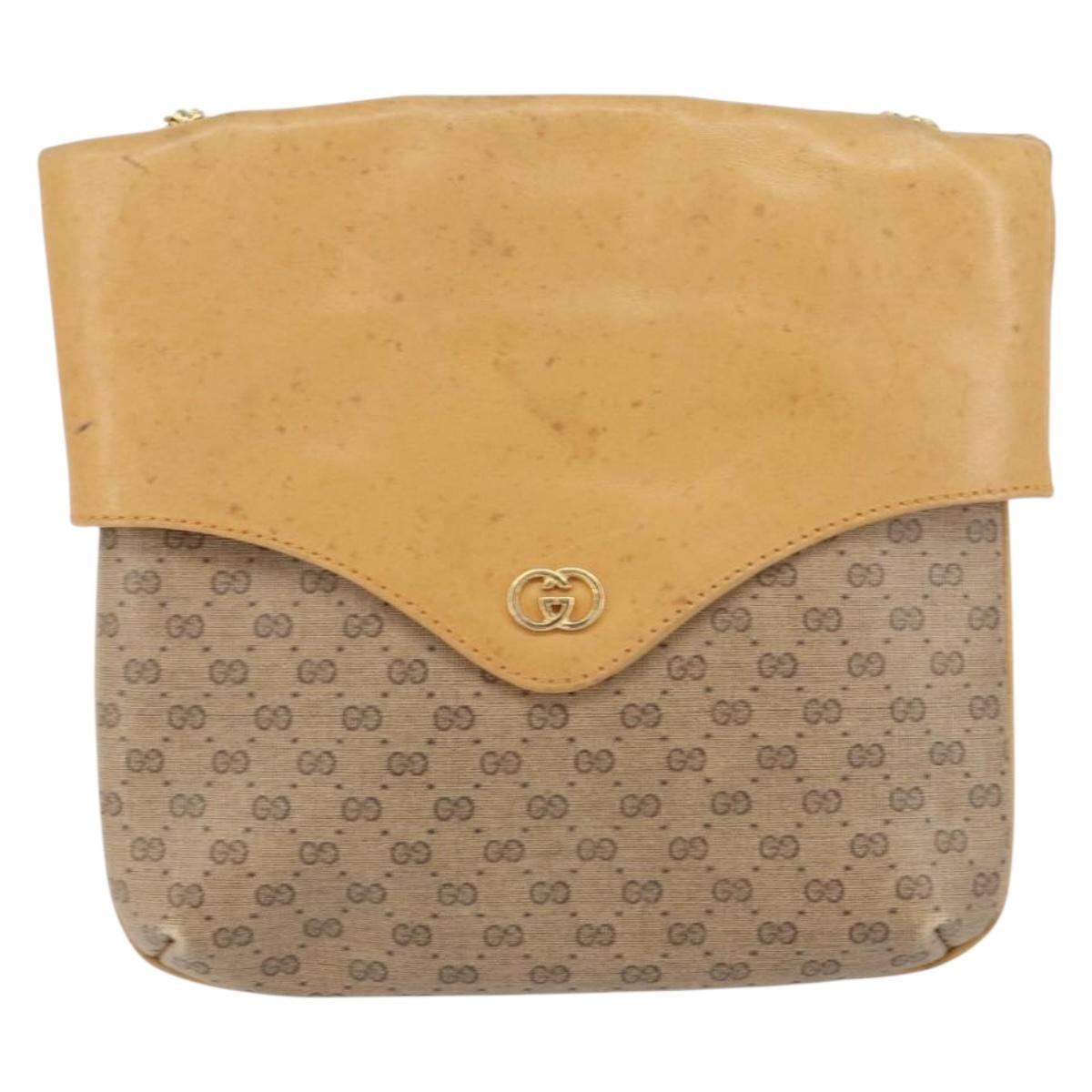 GUCCI Micro GG Supreme Chain Shoulder Bag PVC Leather Beige Gold Auth ep12132