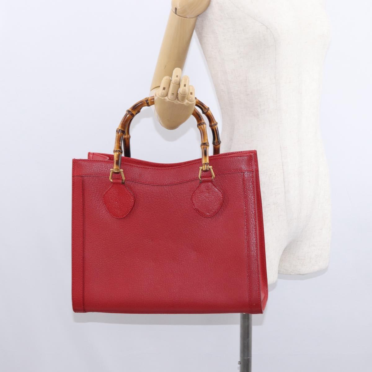 GUCCI Bamboo Hand Bag Leather Red Gold 002 0260 2615 Auth ep12137