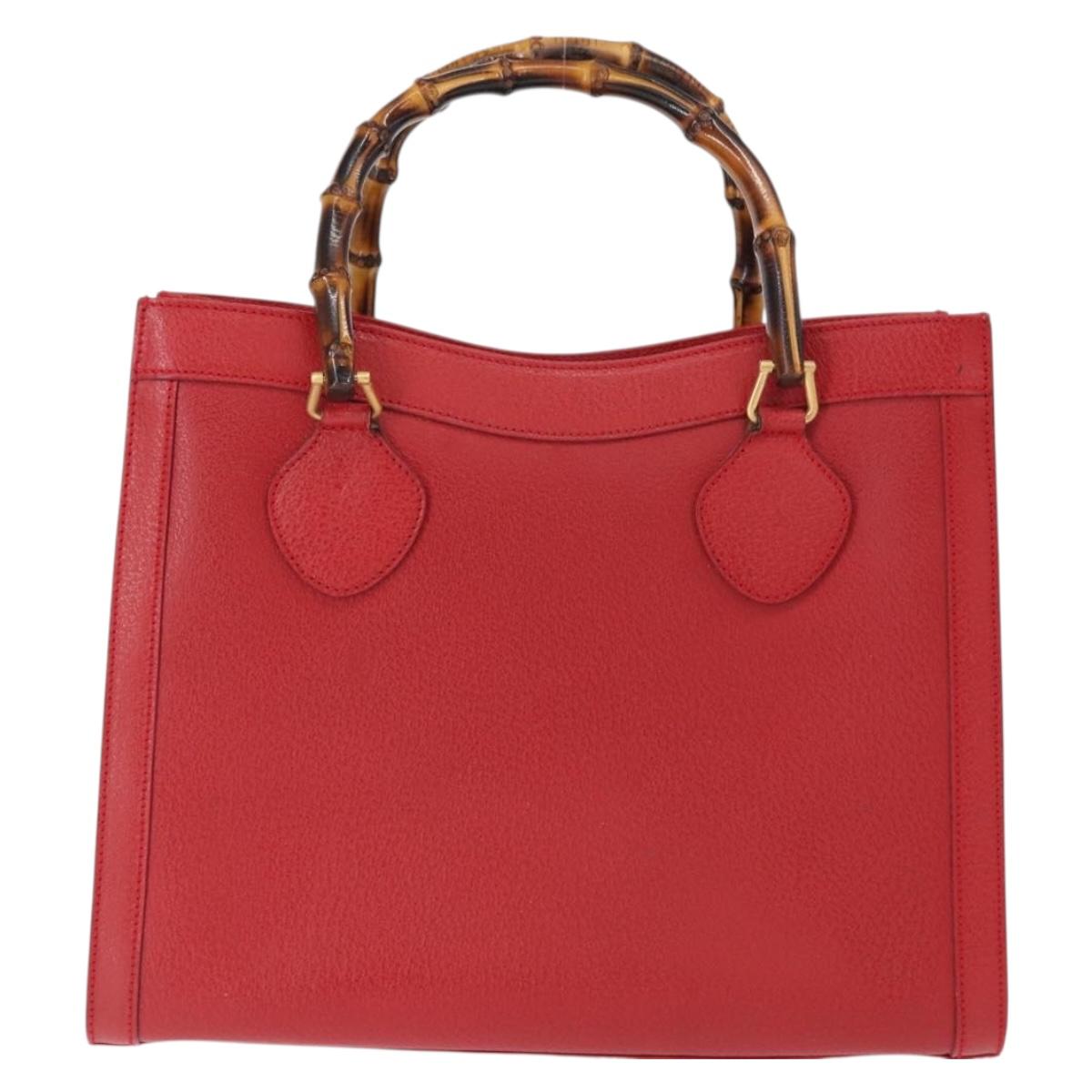GUCCI Bamboo Hand Bag Leather Red Gold 002 0260 2615 Auth ep12137