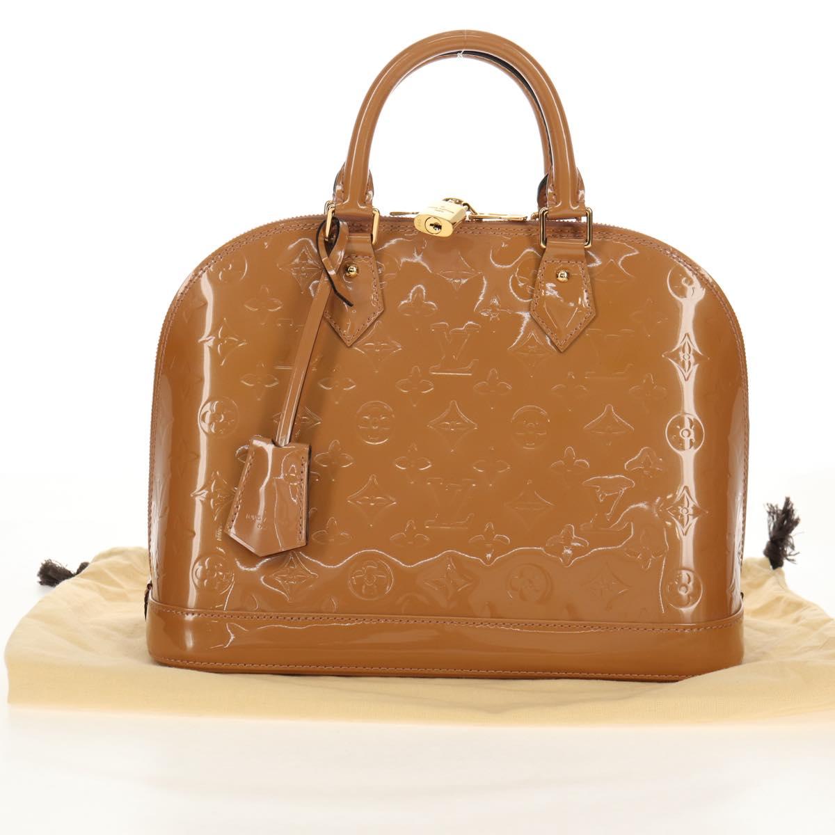 LOUIS VUITTON Monogram Vernis Alma PM Hand Bag Beige Poodle M91751 Auth ep12145A