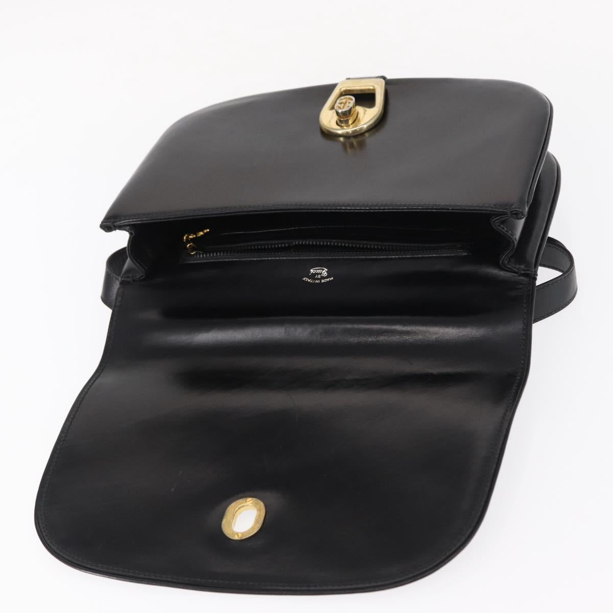 GUCCI Shoulder Bag Leather Black Gold Auth ep12147