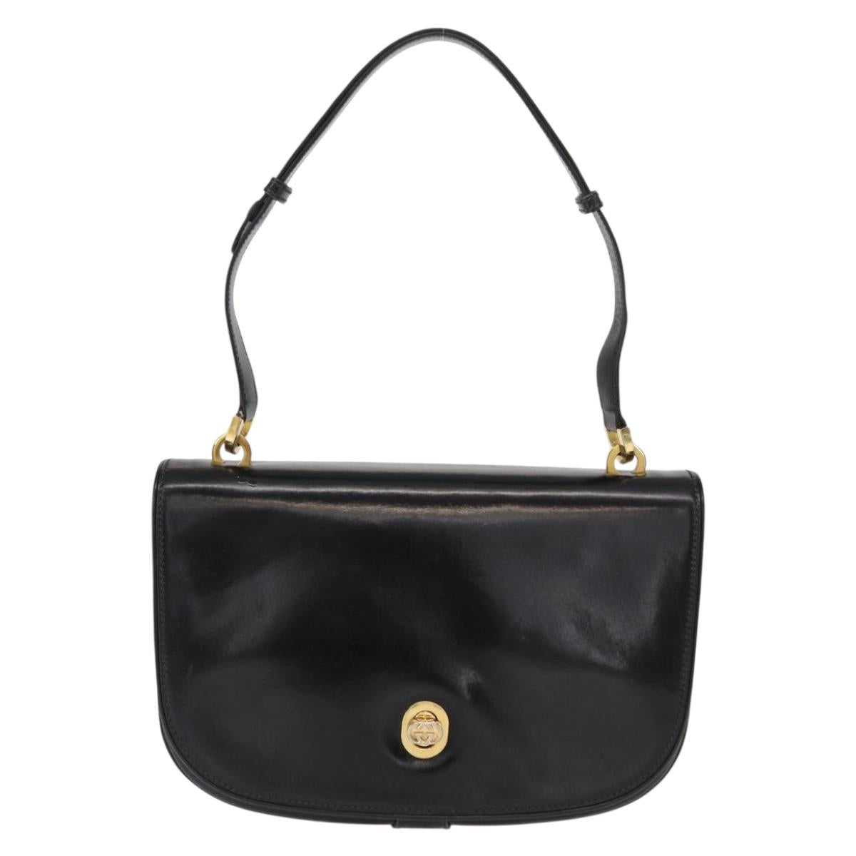 GUCCI Shoulder Bag Leather Black Gold Auth ep12147
