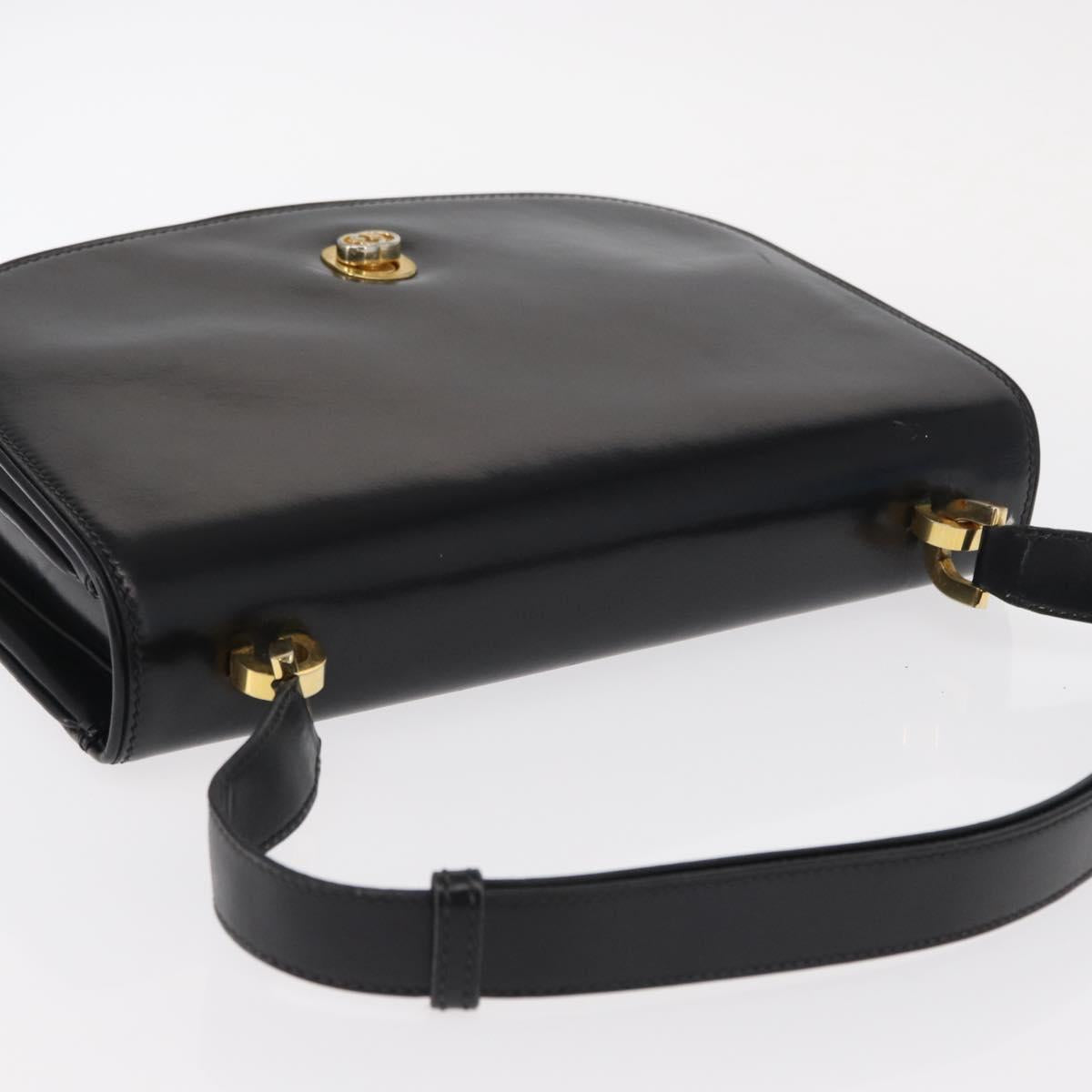 GUCCI Shoulder Bag Leather Black Gold Auth ep12147