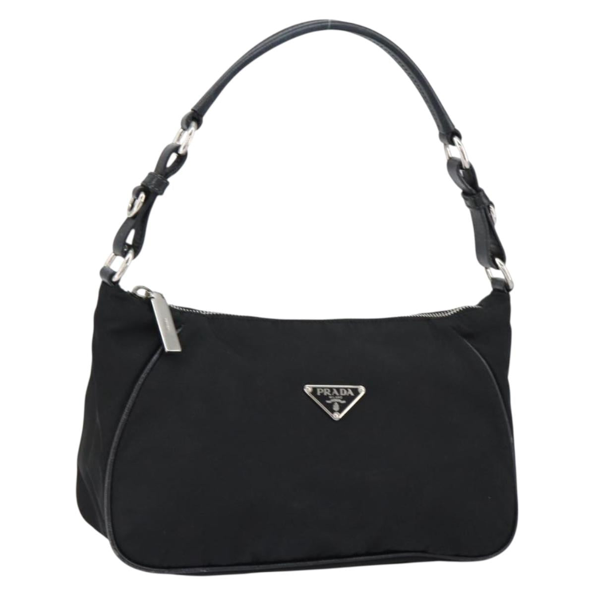 PRADA Hand Bag Nylon Black Silver Auth ep12152