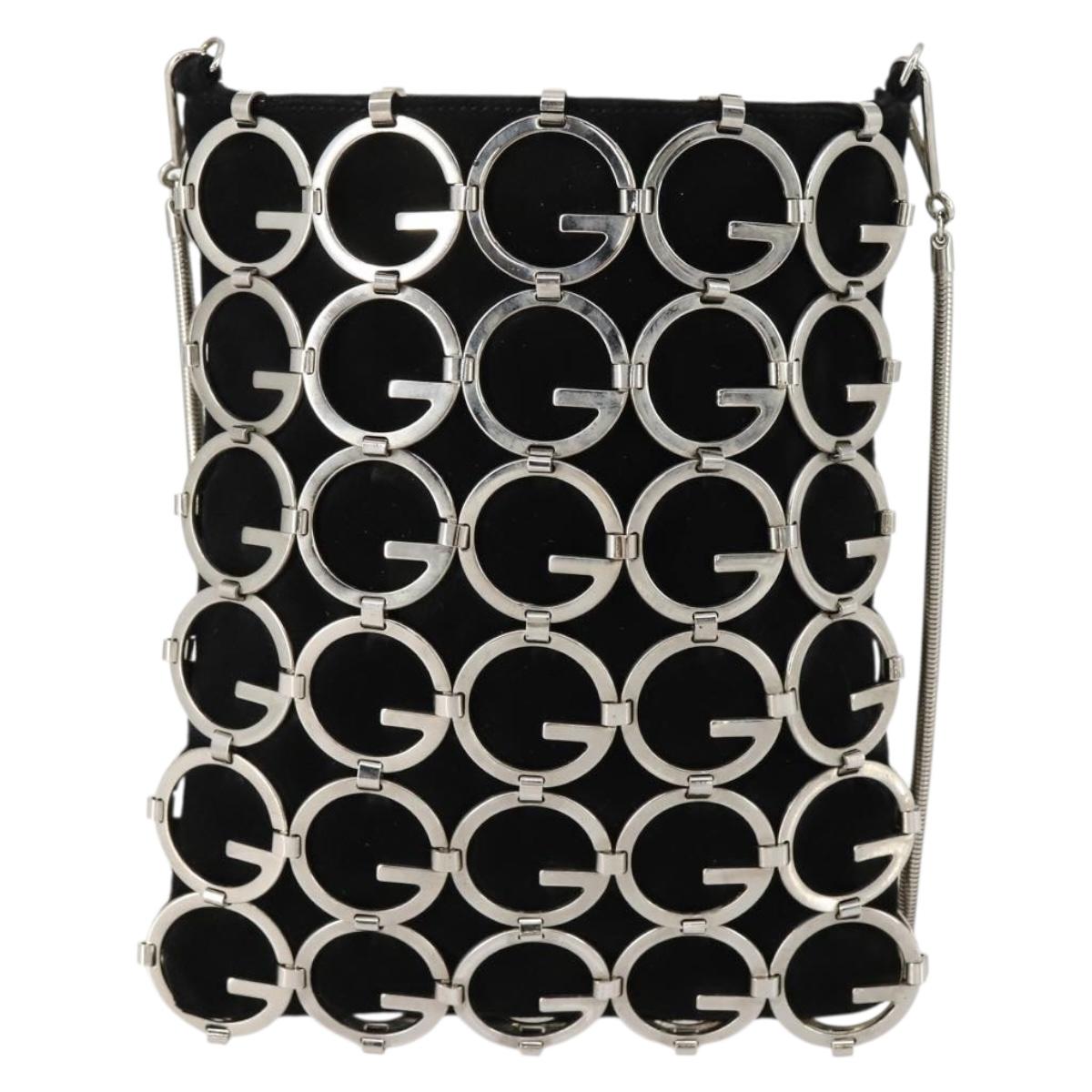 GUCCI Chain Shoulder Bag Suede Black Silver Auth ep12154