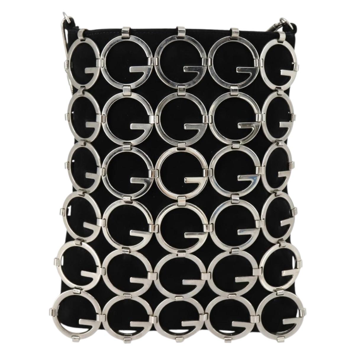 GUCCI Chain Shoulder Bag Suede Black Silver Auth ep12154