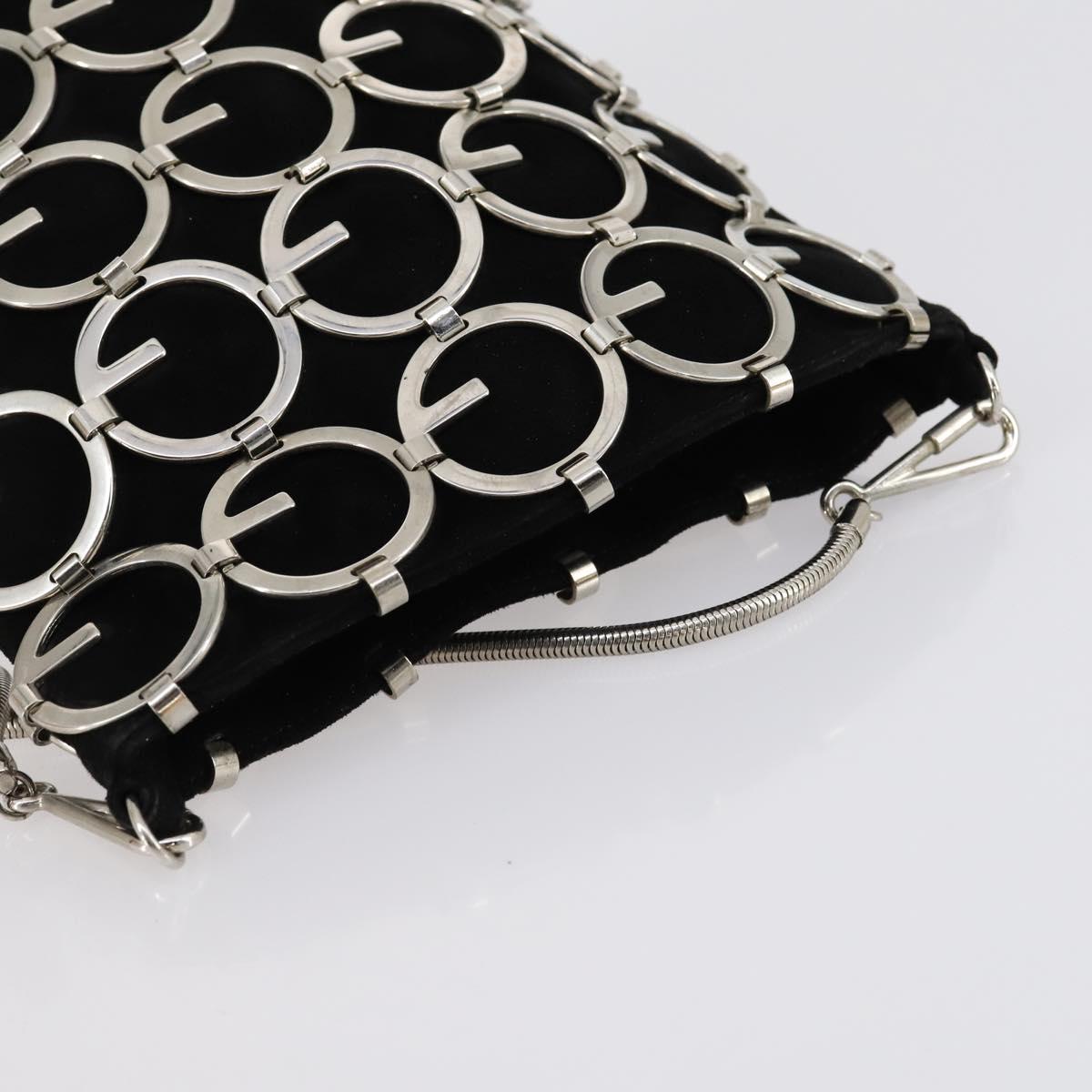 GUCCI Chain Shoulder Bag Suede Black Silver Auth ep12154
