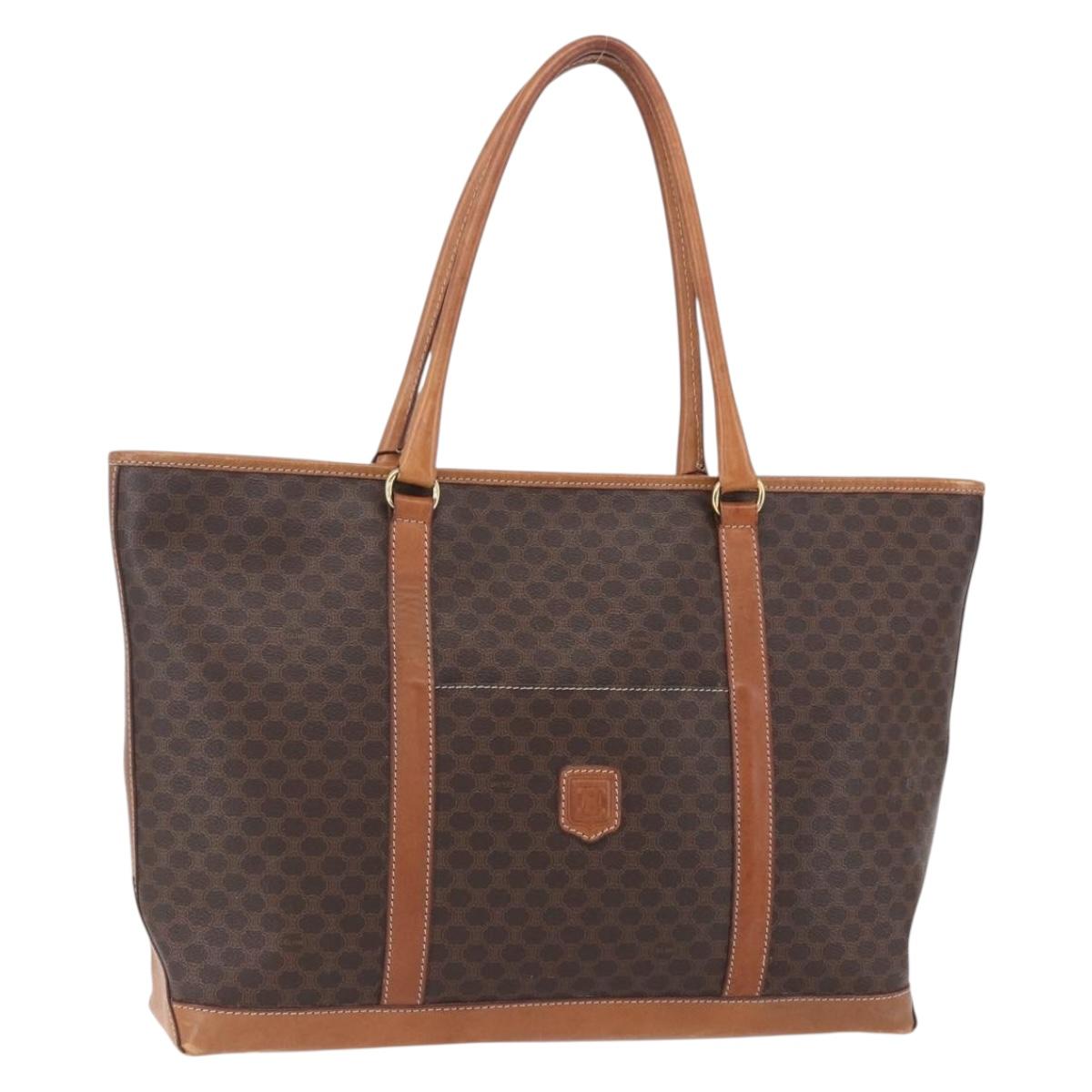 CELINE Macadam Canvas Tote Bag PVC Leather Brown Gold Auth ep12161