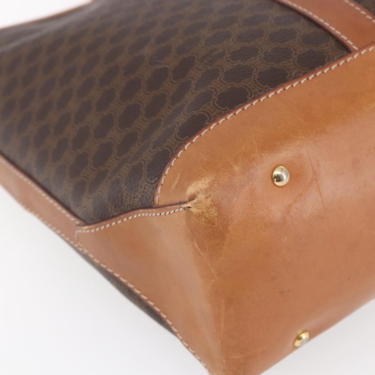 CELINE Macadam Canvas Tote Bag PVC Leather Brown Gold Auth ep12161