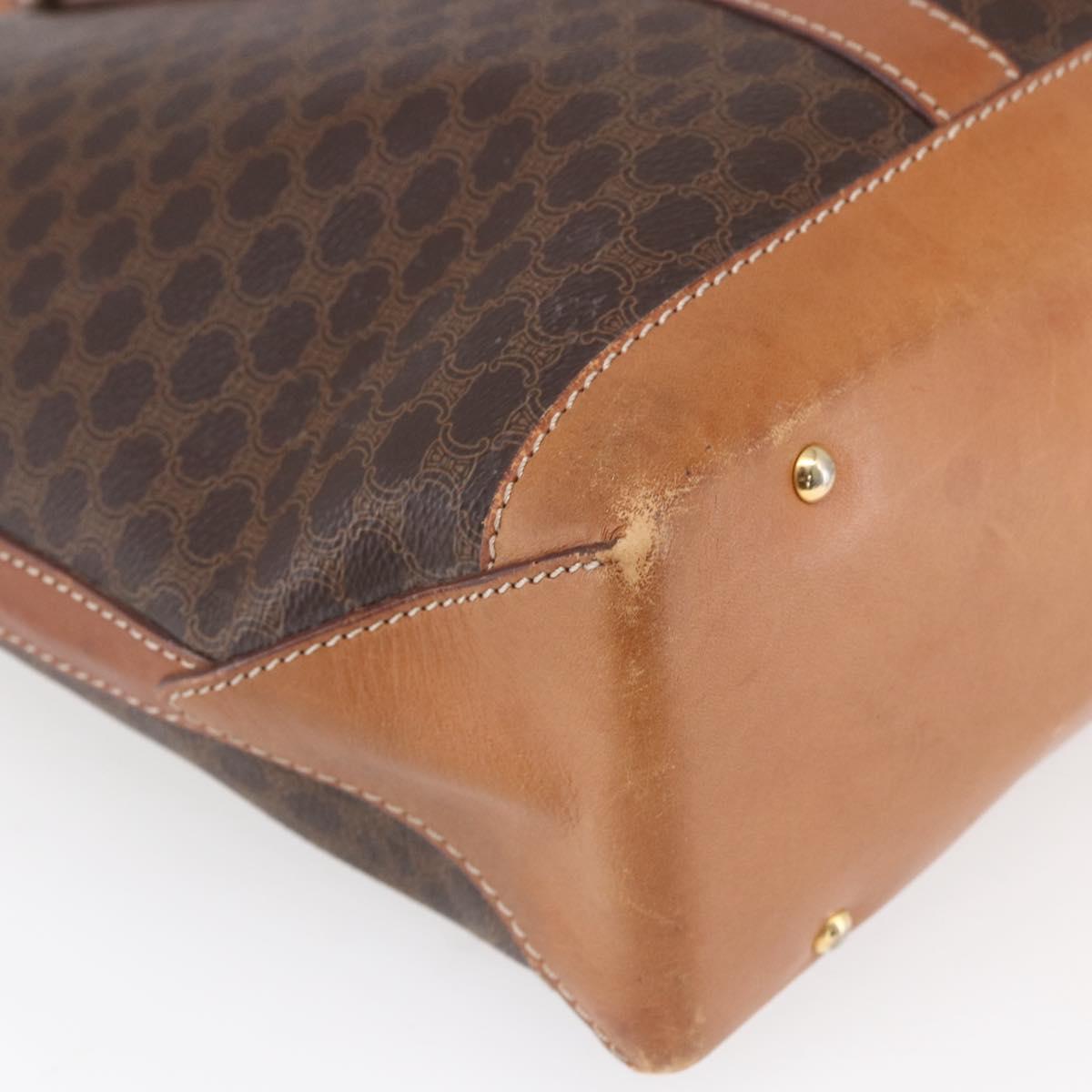 CELINE Macadam Canvas Tote Bag PVC Leather Brown Gold Auth ep12161