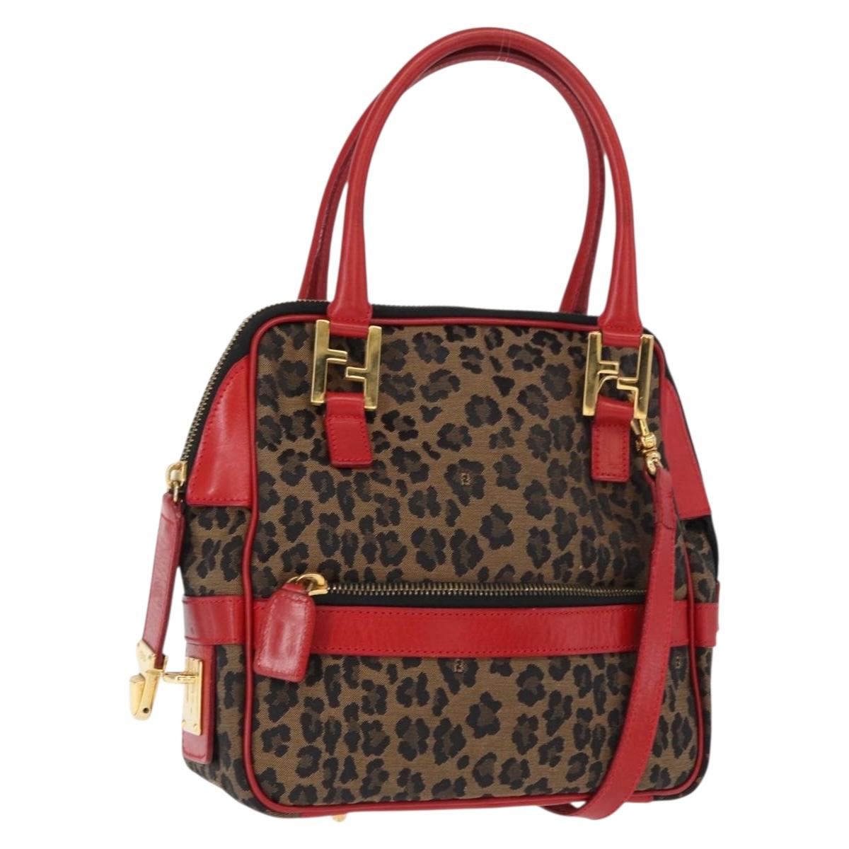 FENDI Hand Bag Canvas 2way Brown Gold Auth ep12165