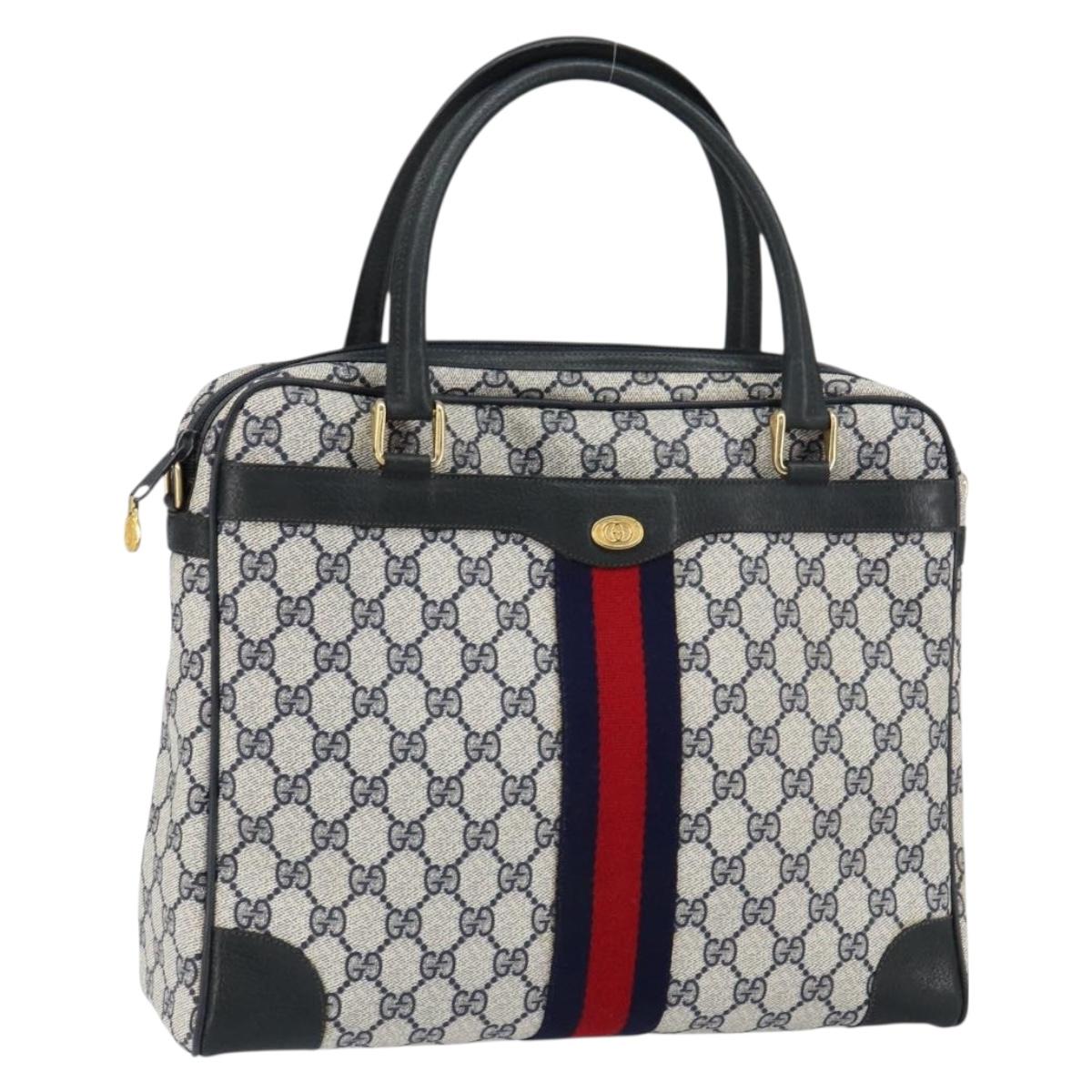 GUCCI GG Supreme Sherry Line Hand Bag PVC Navy Red 378 002 4466 Auth ep12166