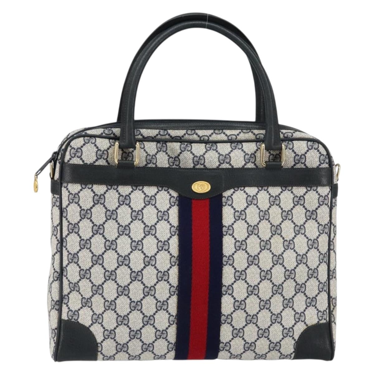 GUCCI GG Supreme Sherry Line Hand Bag PVC Navy Red 378 002 4466 Auth ep12166