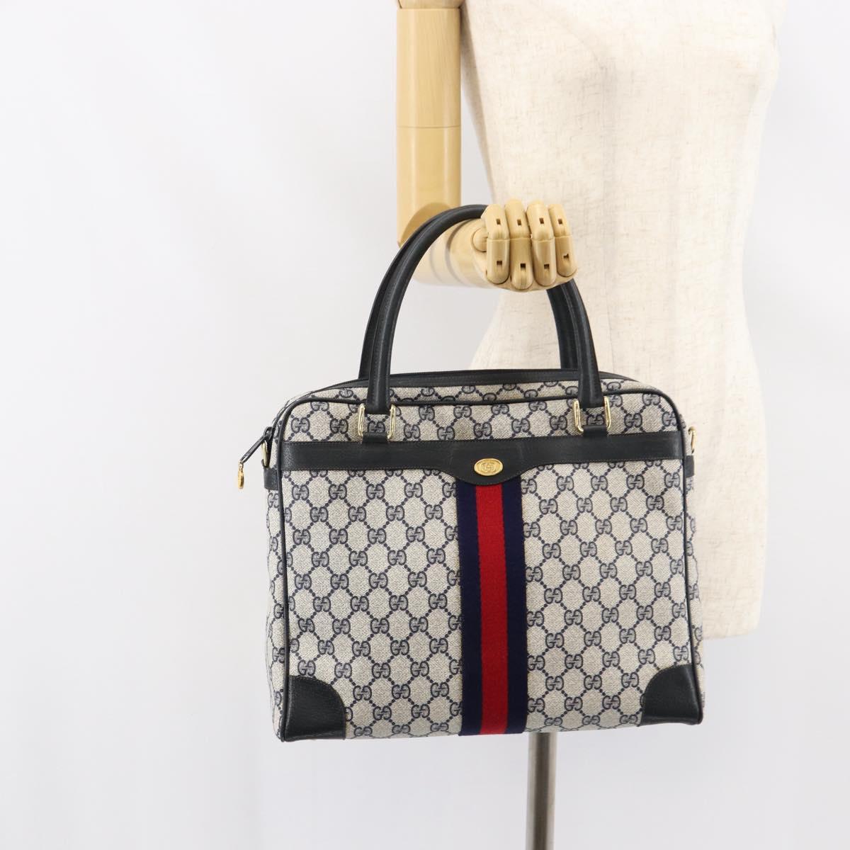 GUCCI GG Supreme Sherry Line Hand Bag PVC Navy Red 378 002 4466 Auth ep12166