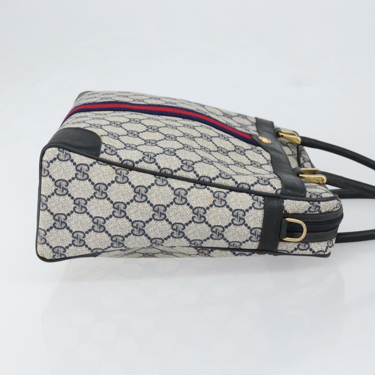 GUCCI GG Supreme Sherry Line Hand Bag PVC Navy Red 378 002 4466 Auth ep12166