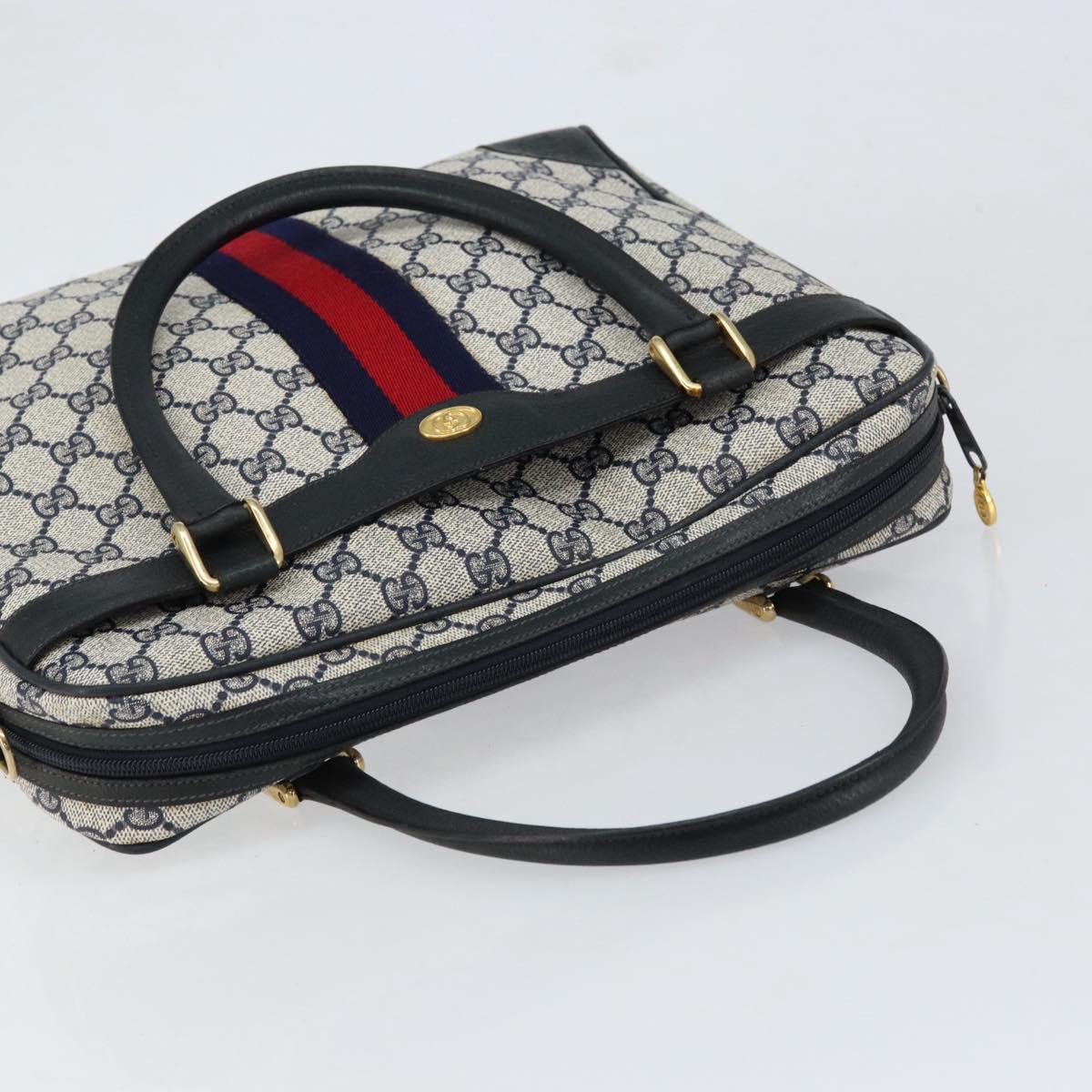 GUCCI GG Supreme Sherry Line Hand Bag PVC Navy Red 378 002 4466 Auth ep12166