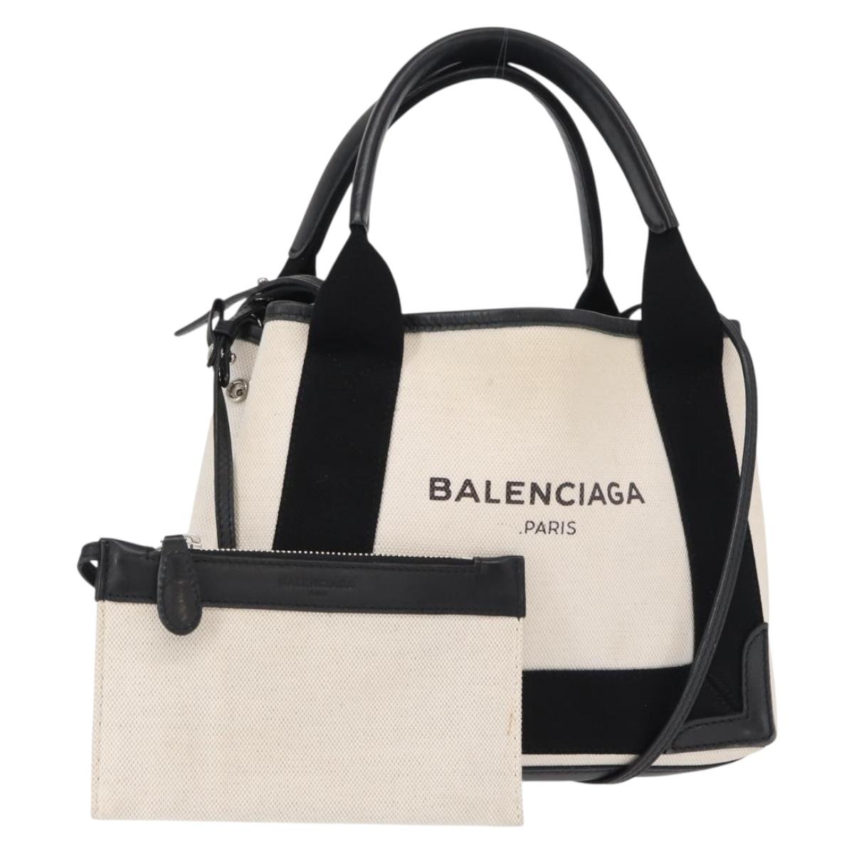 BALENCIAGA Navy Cabas XS Hand Bag Leather 2way White Silver 390346 Auth ep12167