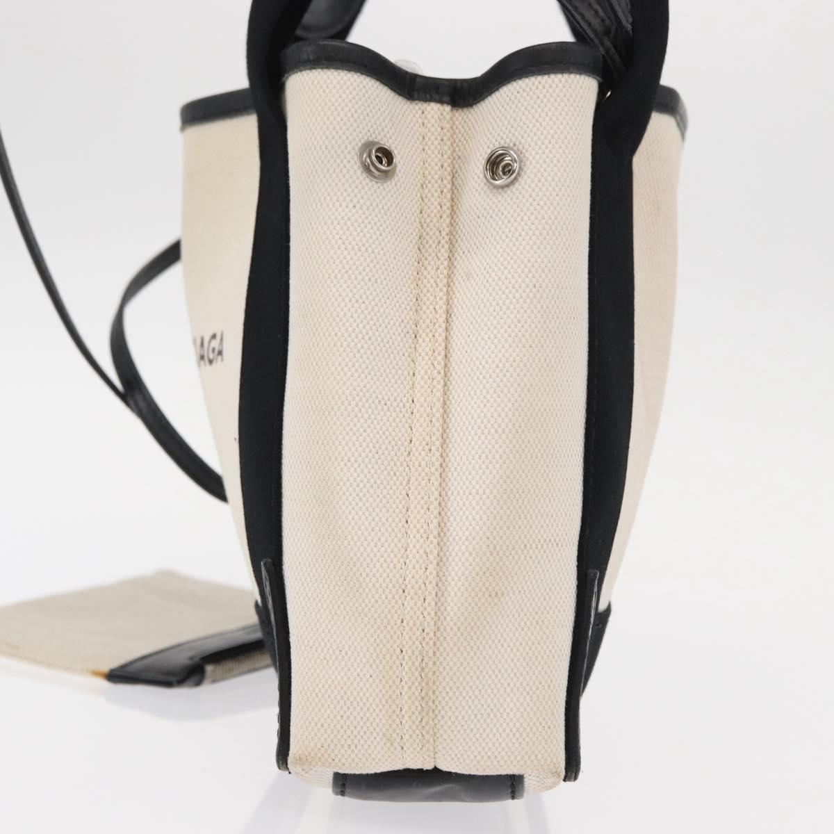 BALENCIAGA Navy Cabas XS Hand Bag Leather 2way White Silver 390346 Auth ep12167