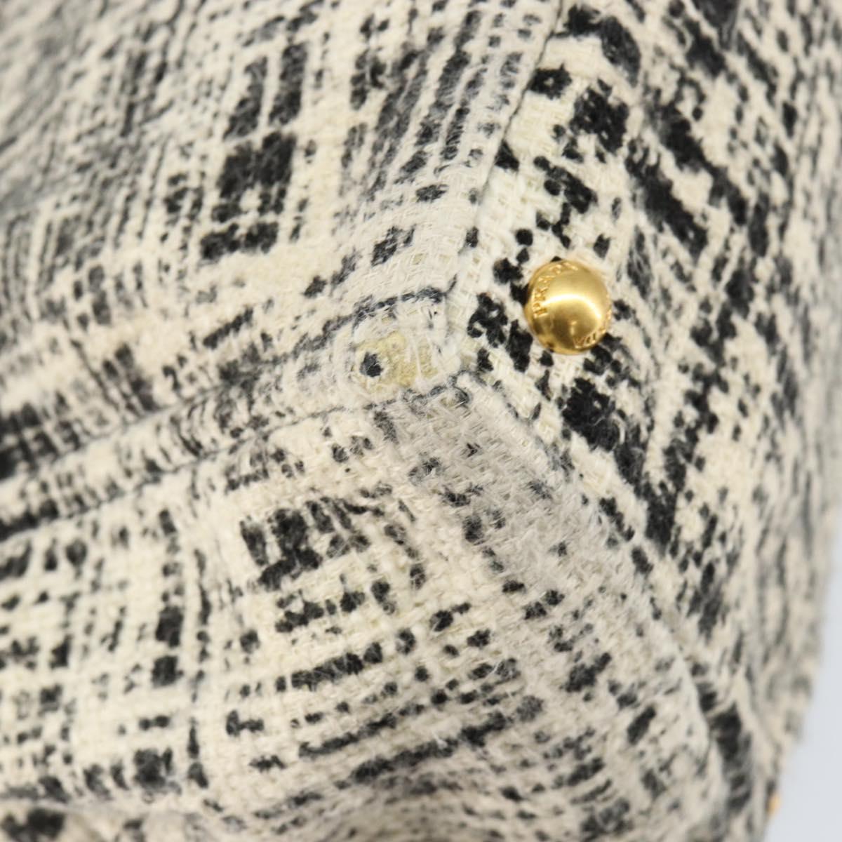 PRADA Canapa MM Hand Bag Tweed White Gold Auth ep12170