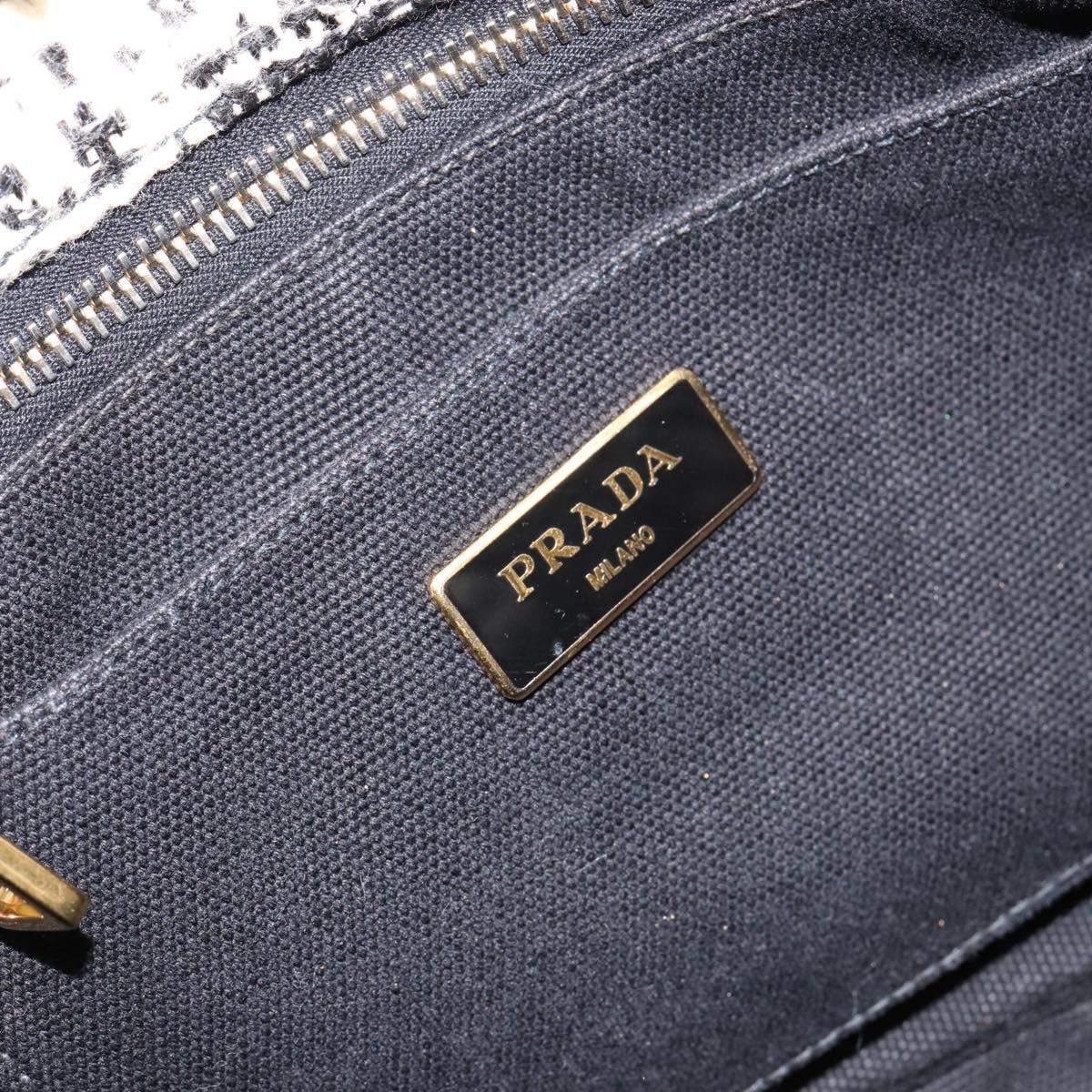 PRADA Canapa MM Hand Bag Tweed White Gold Auth ep12170