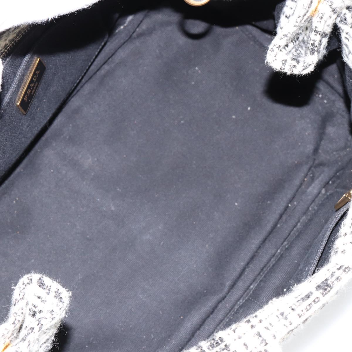 PRADA Canapa MM Hand Bag Tweed White Gold Auth ep12170