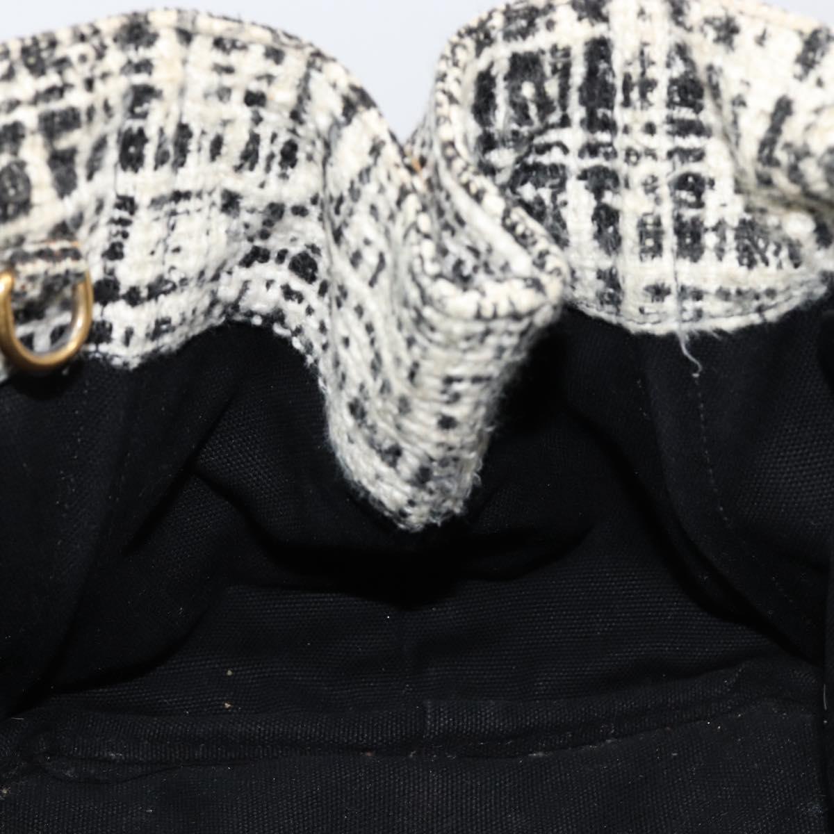 PRADA Canapa MM Hand Bag Tweed White Gold Auth ep12170