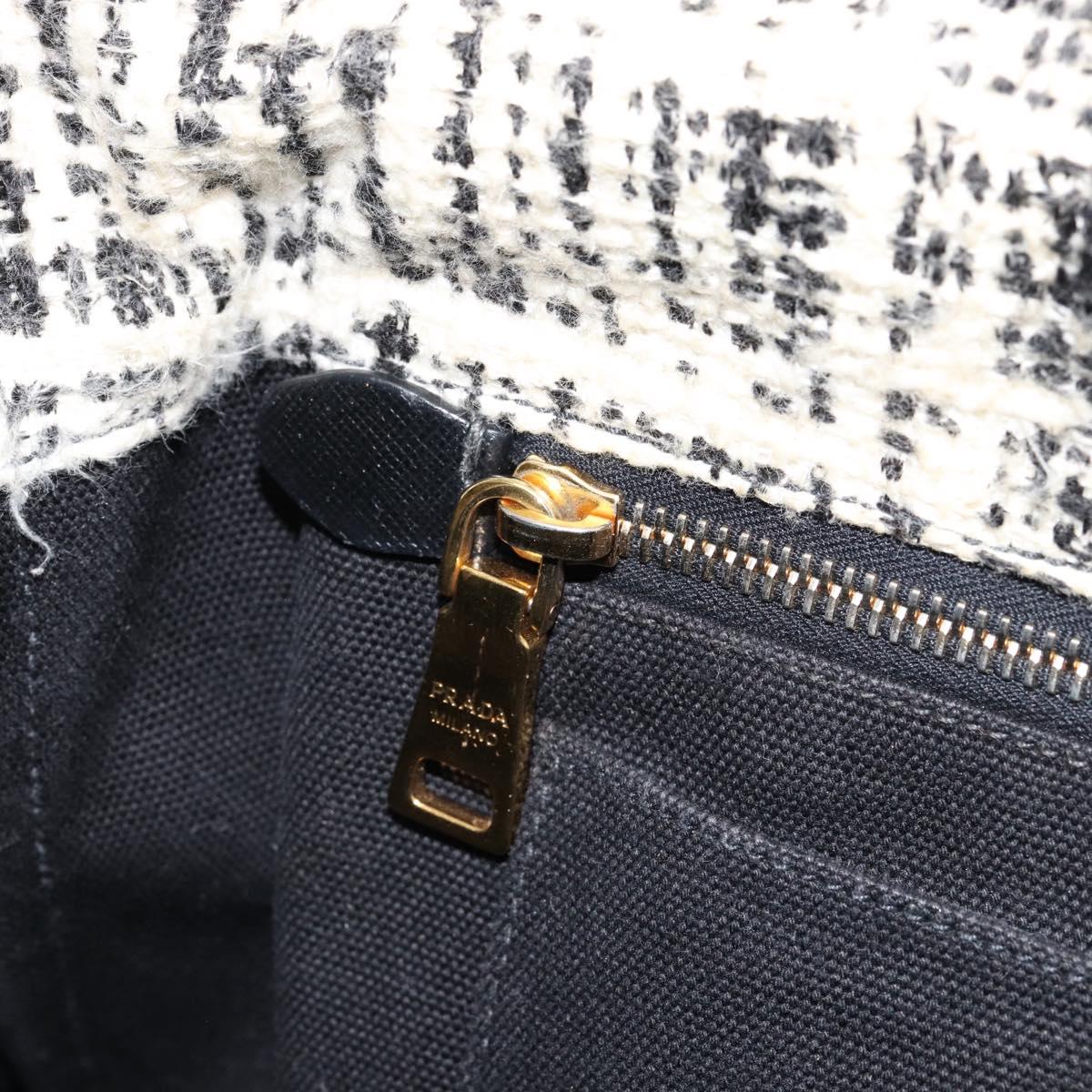 PRADA Canapa MM Hand Bag Tweed White Gold Auth ep12170