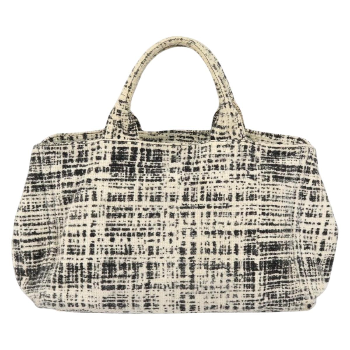 PRADA Canapa MM Hand Bag Tweed White Gold Auth ep12170