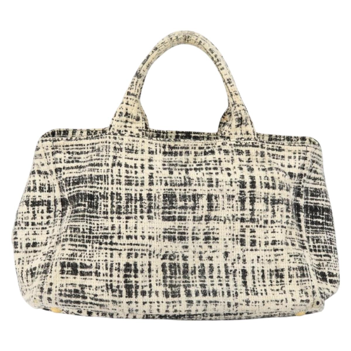 PRADA Canapa MM Hand Bag Tweed White Gold Auth ep12170