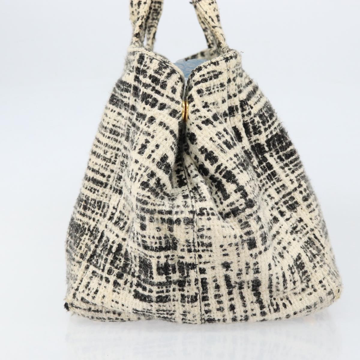 PRADA Canapa MM Hand Bag Tweed White Gold Auth ep12170