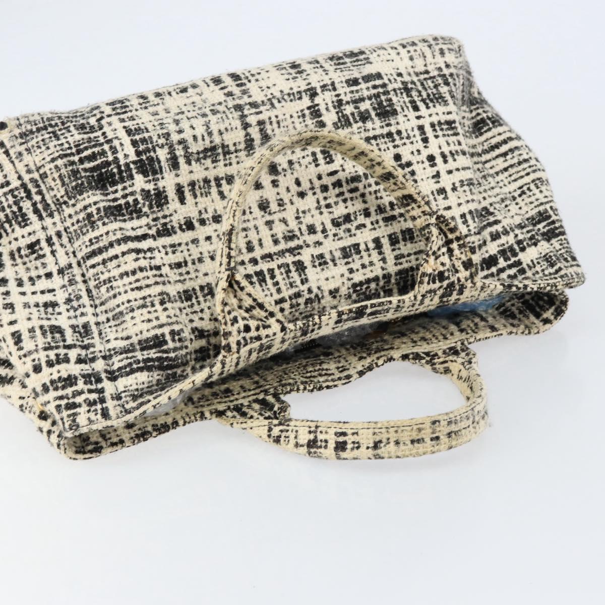 PRADA Canapa MM Hand Bag Tweed White Gold Auth ep12170