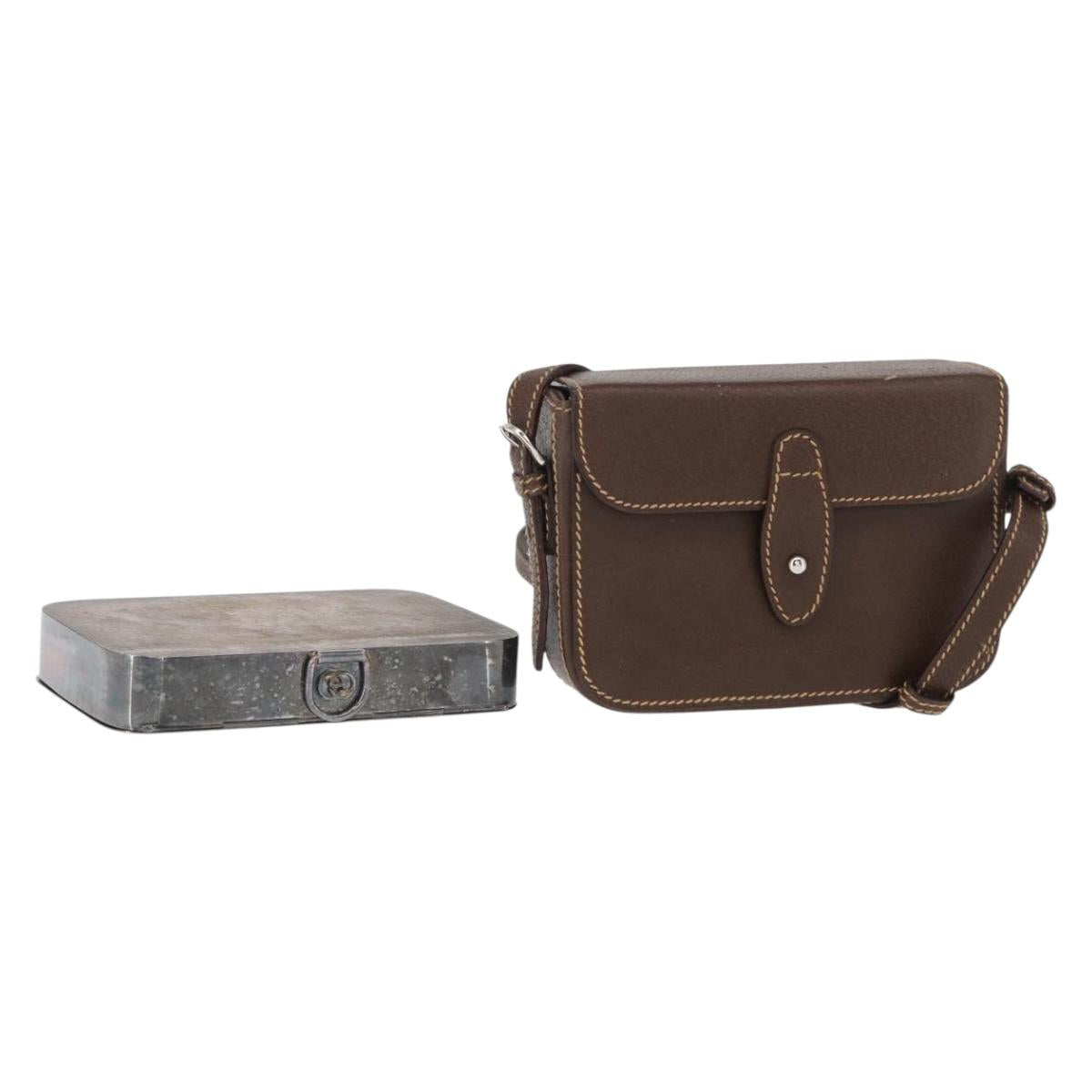 GUCCI Cigar Case Shoulder Bag Leather Brown Auth ep12178