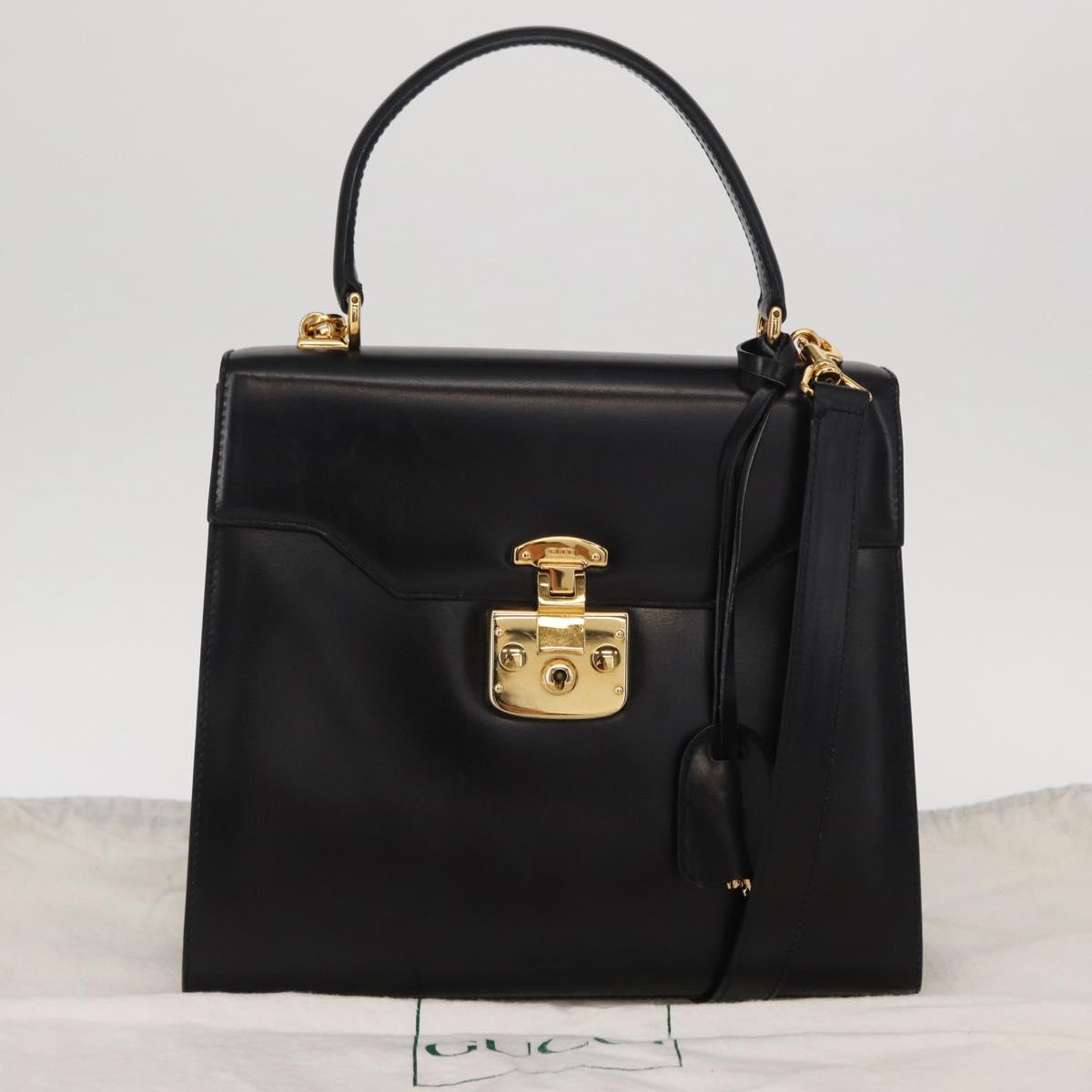 GUCCI Hand Bag Leather 2way Gold Black 000 406 0258 Auth ep12180V