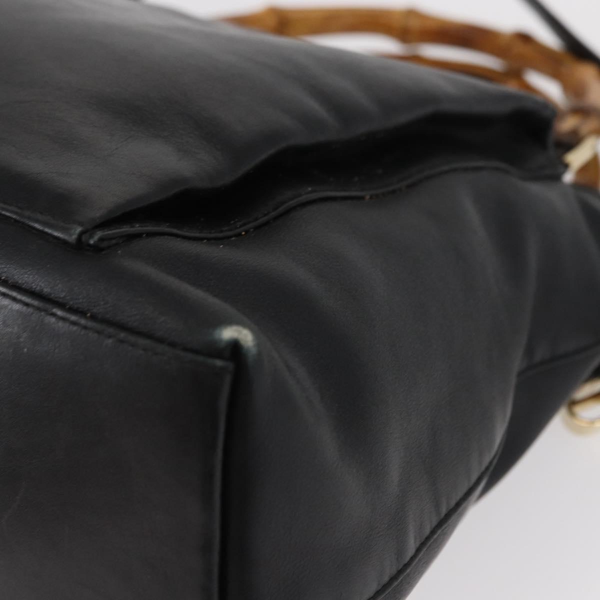 GUCCI Bamboo Hand Bag Leather 2way Black Gold 002 3754 0508 Auth ep12188